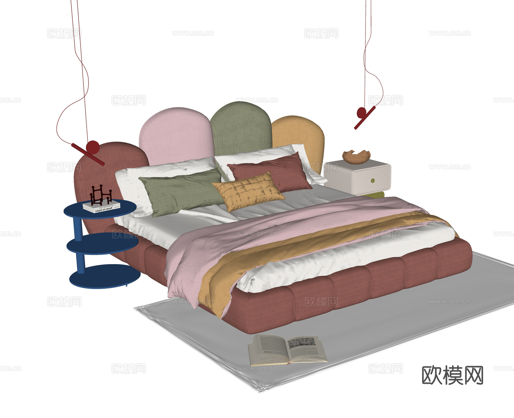 现代儿童床 儿童床头柜su模型