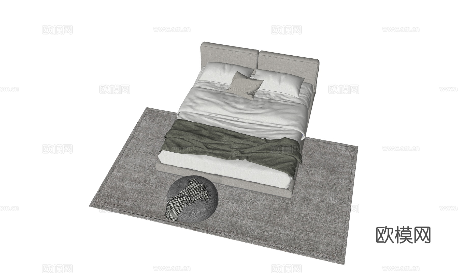 现代双人床su模型