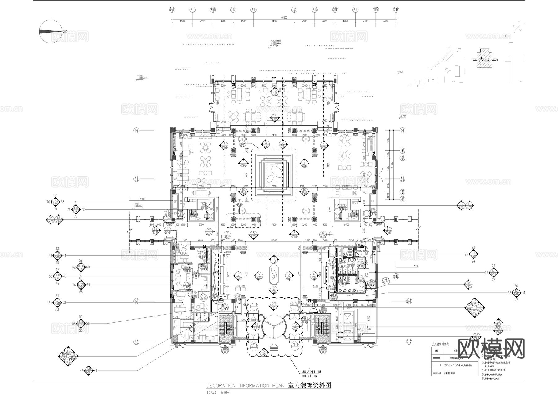 酒店大堂1F施工图cad施工图下载（渲染图2）