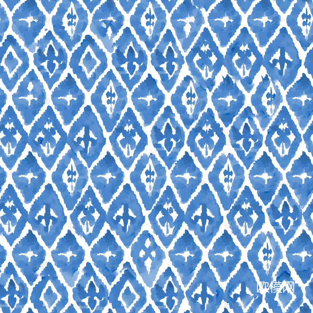 手绘蓝色水彩蜡染扎染印花布纹70