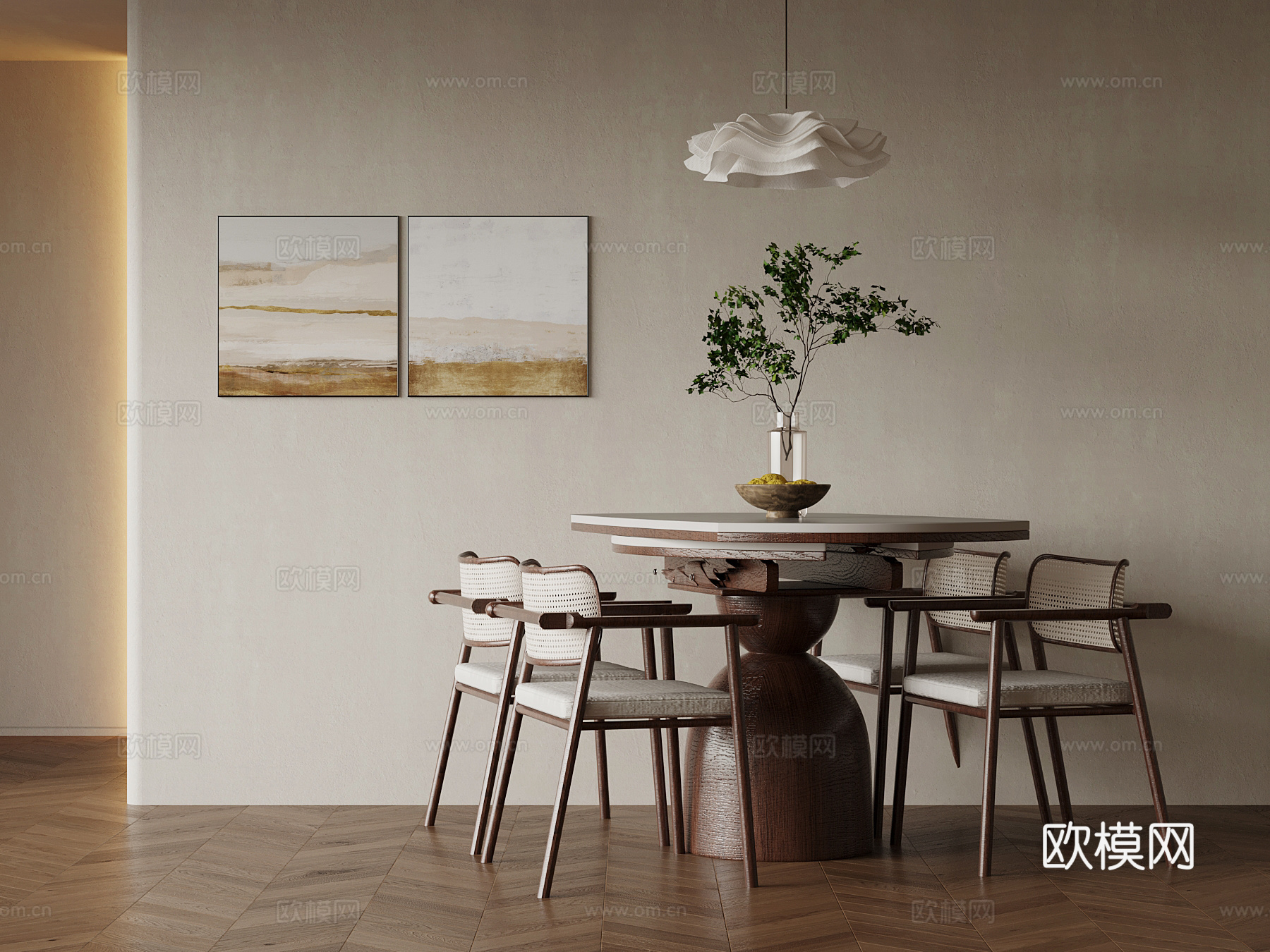 中古风餐桌椅su模型