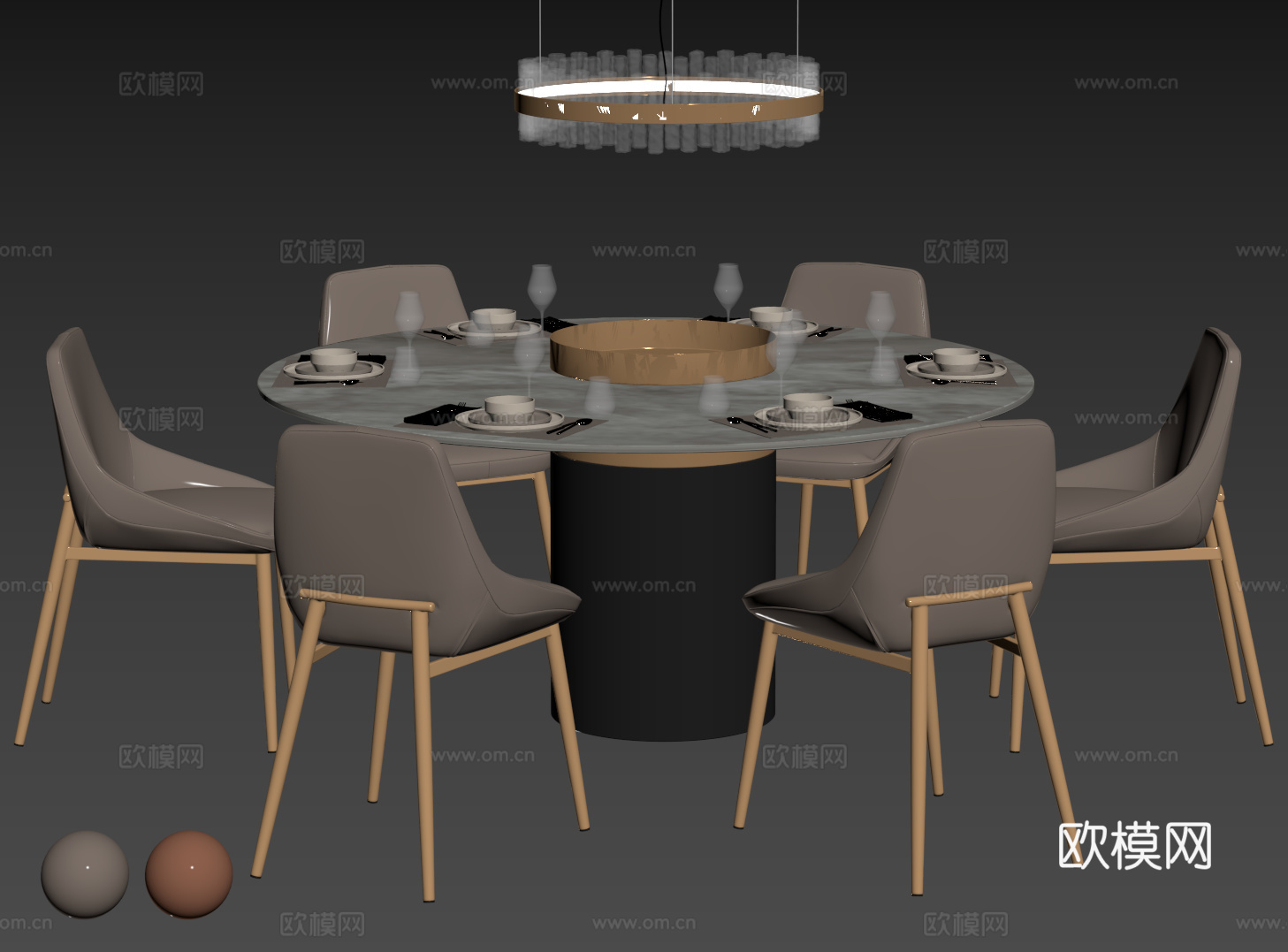 现代轻奢餐桌椅 餐桌组合 圆形餐桌 包厢餐桌椅 多人餐桌椅su模型
