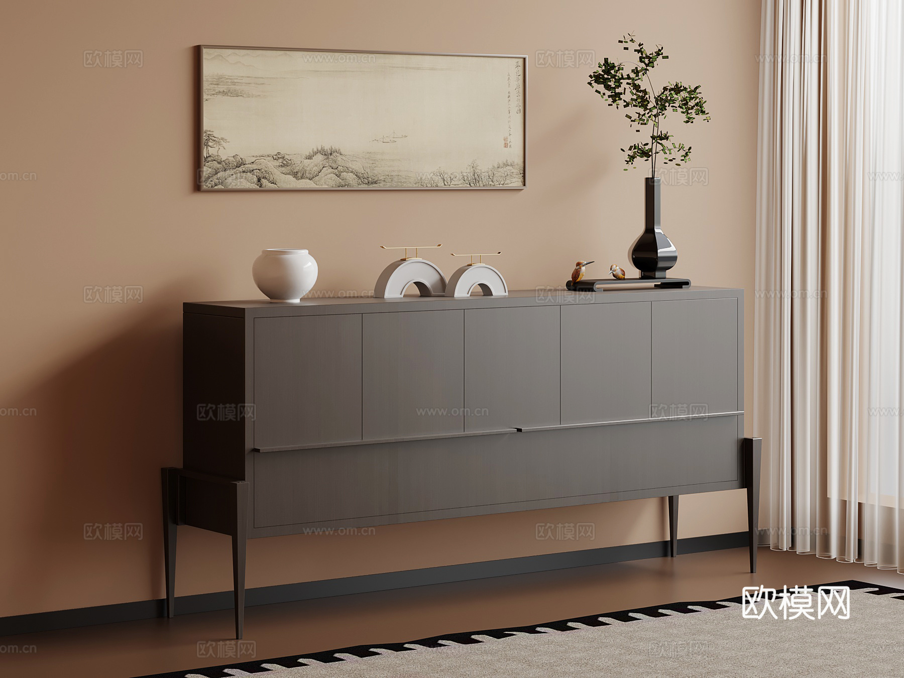 新中式玄关柜 边柜su模型