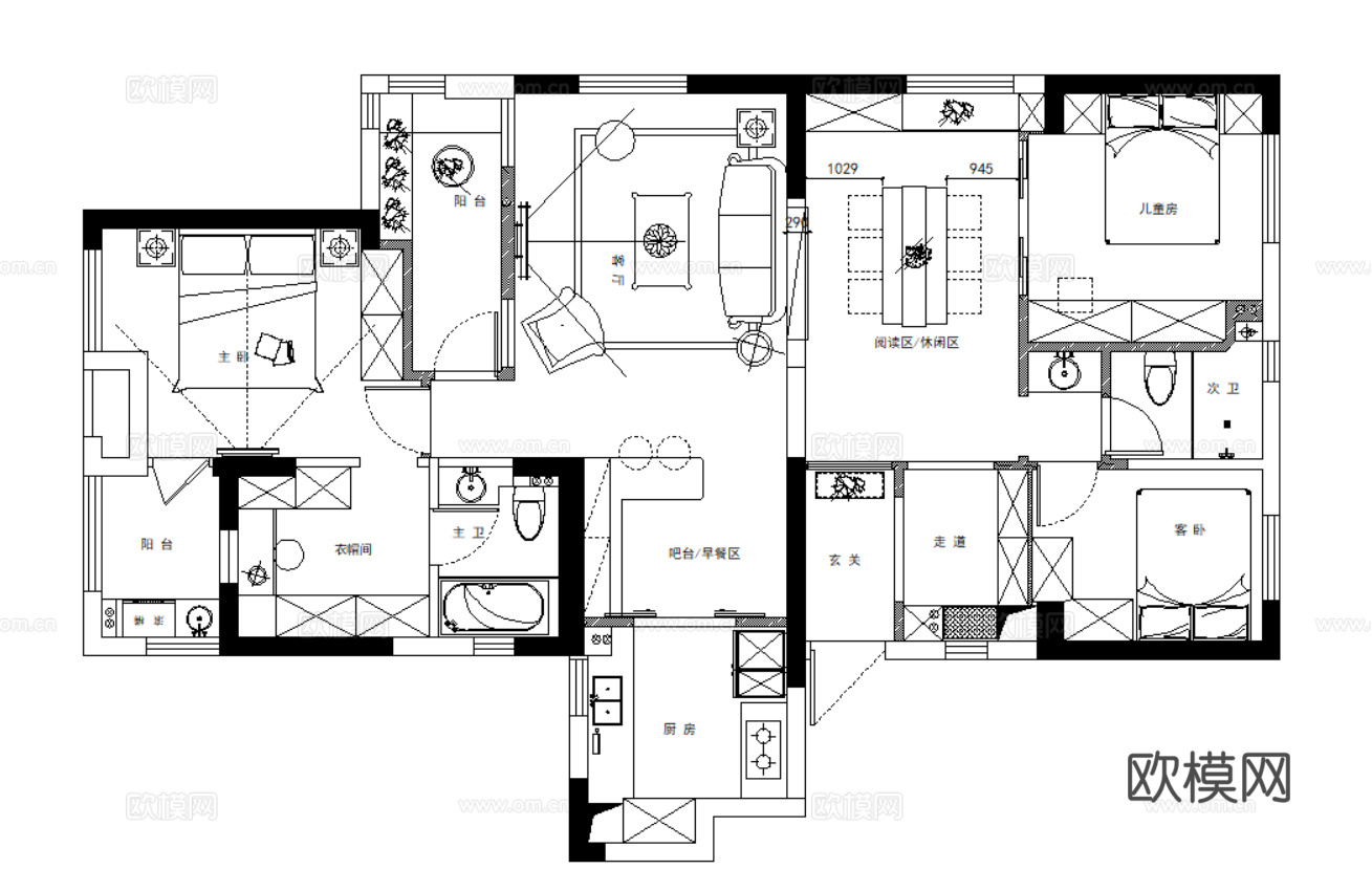 10现代简约轻奢风格样板间别墅复式大平层家装CAD施工图附效cad施工图