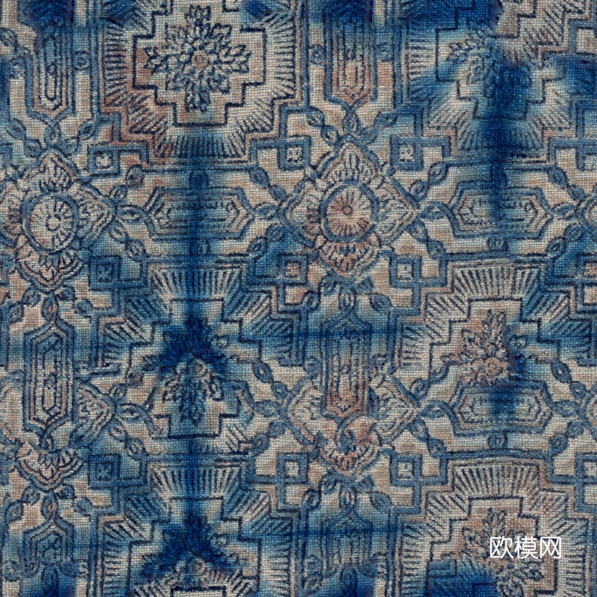 复古蓝印花传统蓝色印染印花布纹49