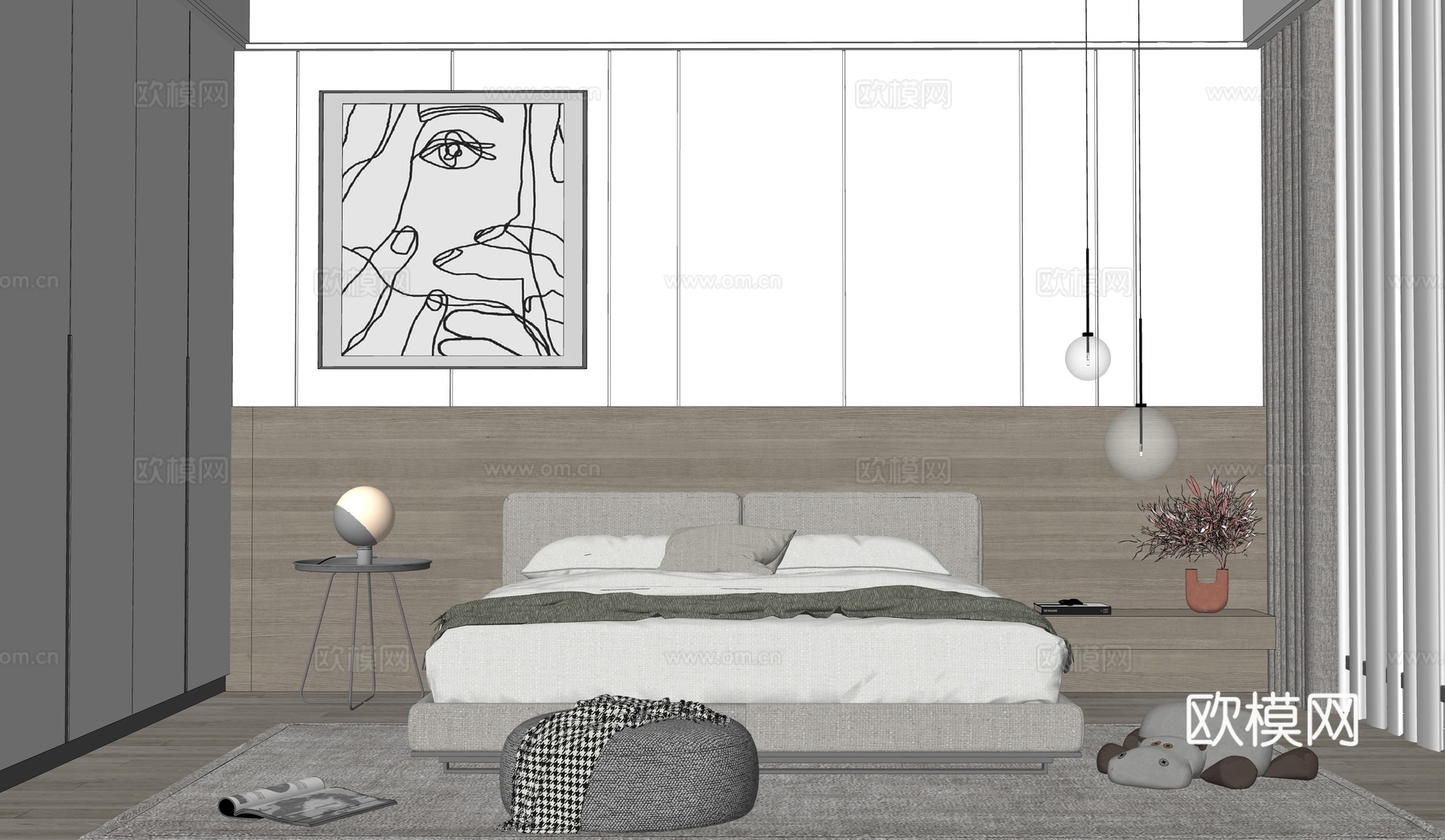 现代卧室su模型