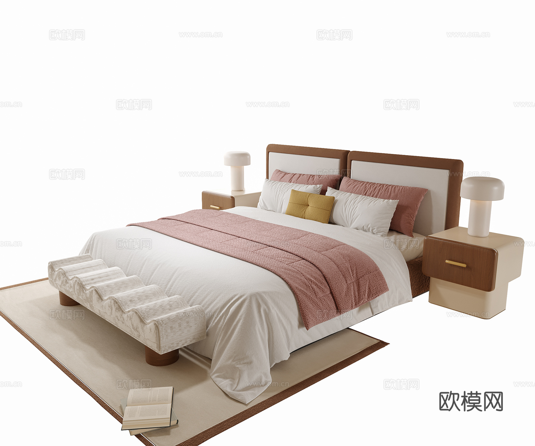现代双人床 单人床su模型