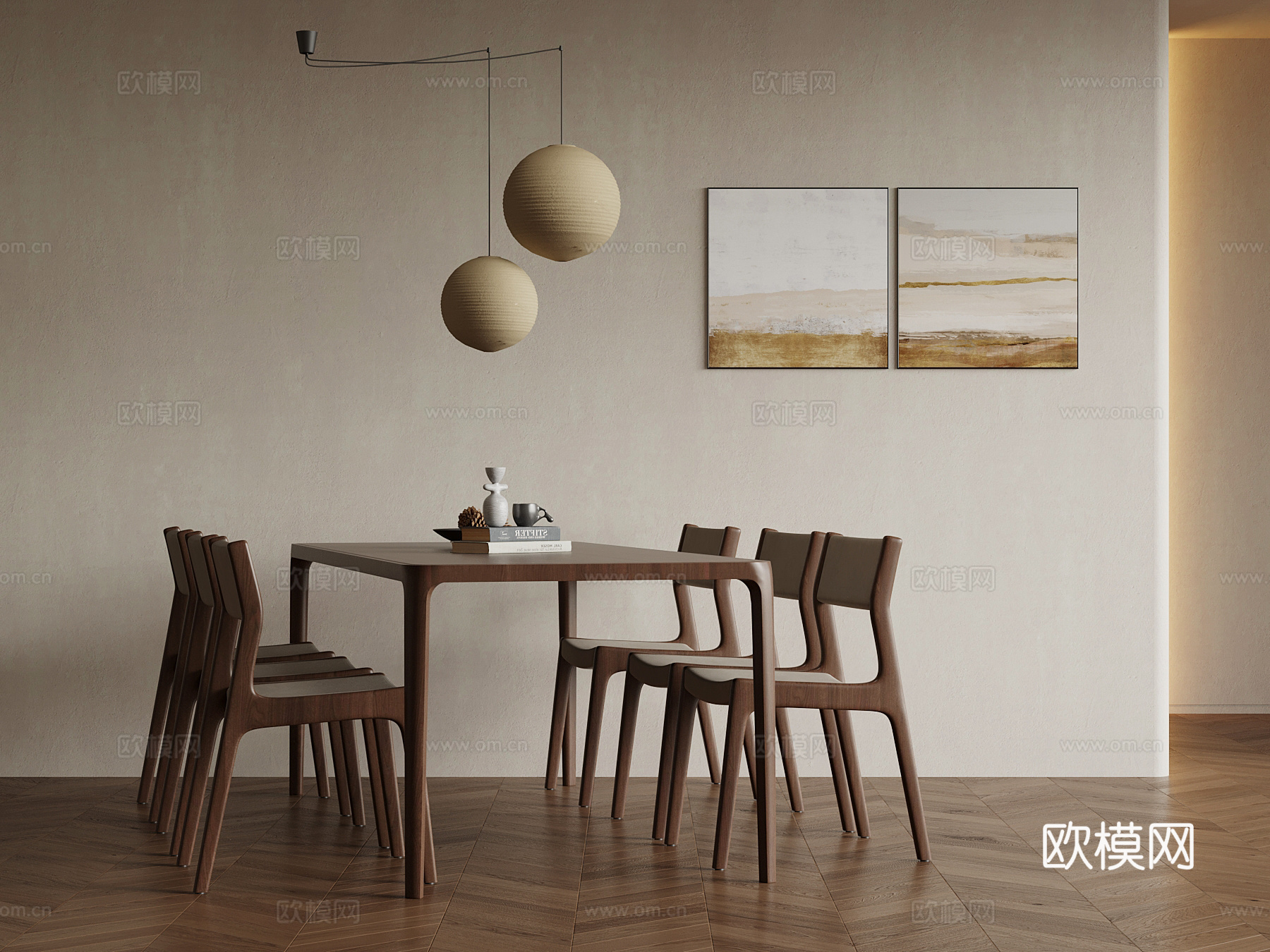 新中式餐桌椅su模型