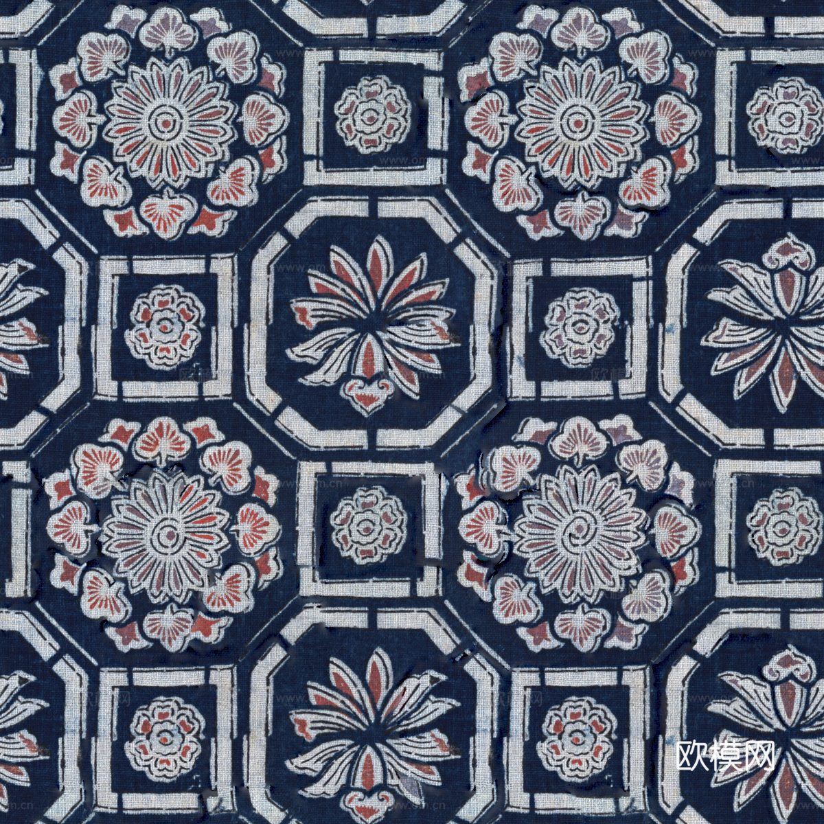 复古蓝印花传统蓝色印染印花布纹8