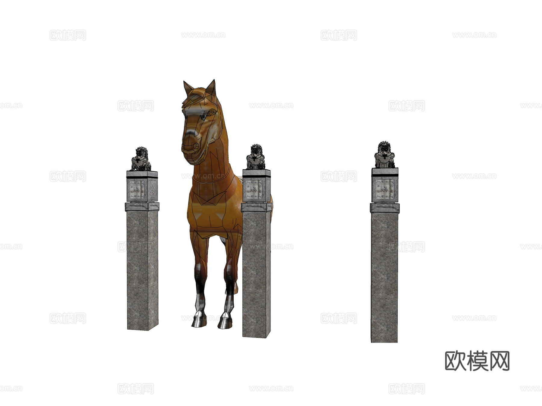 古建门口拴马石su模型