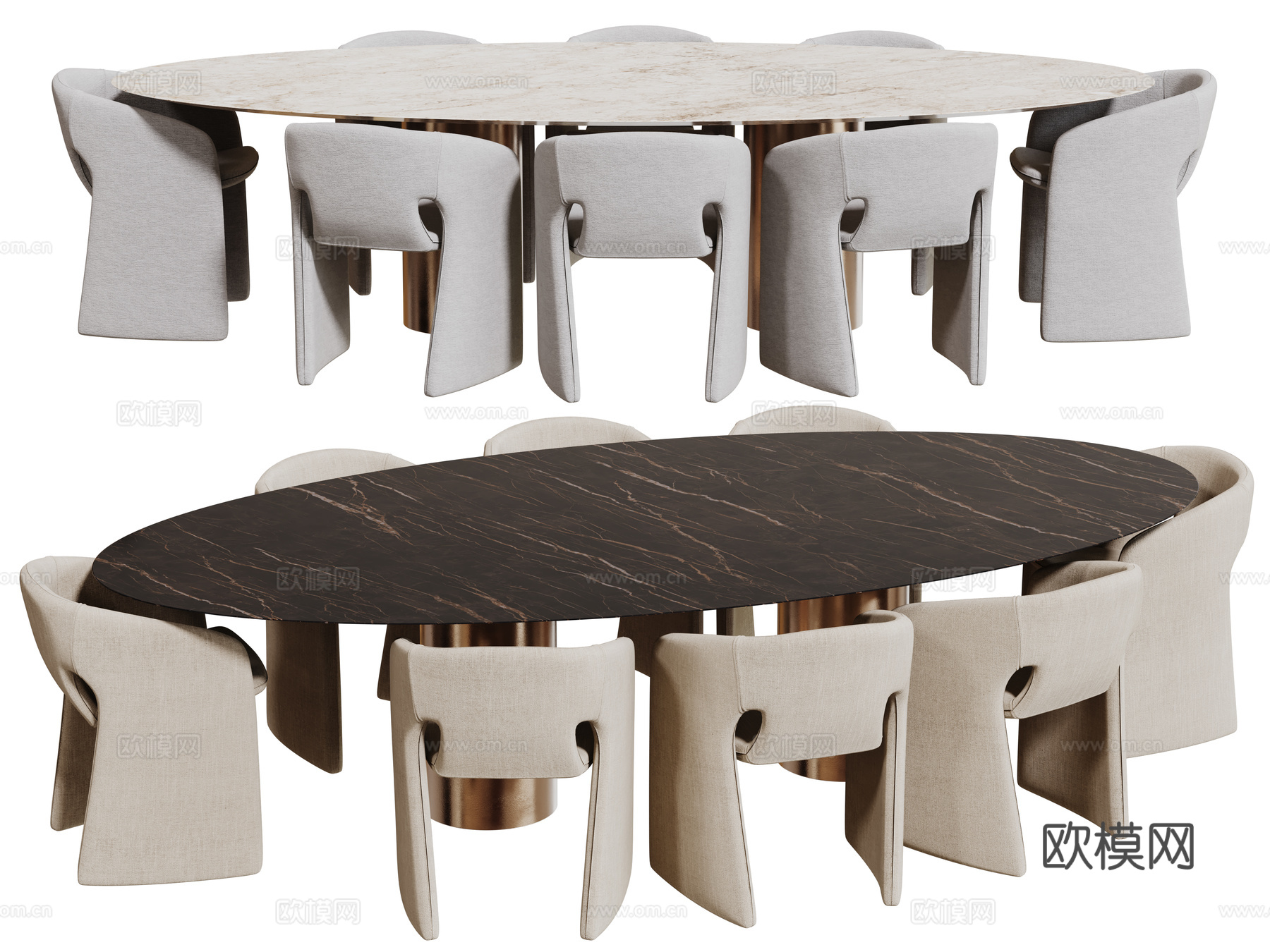 现代桌椅组合 餐桌组合 大理石餐桌 长桌 休闲桌椅su模型