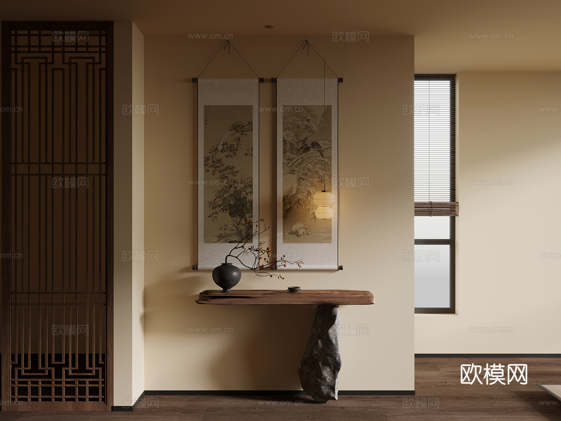 新中式条案su模型