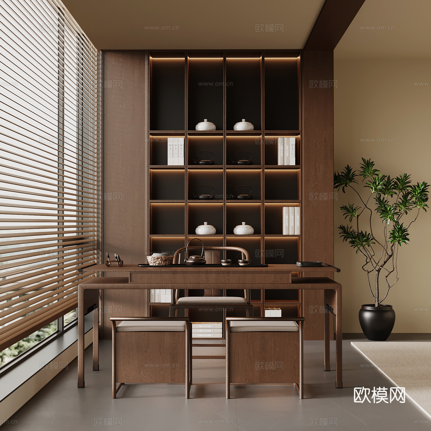 新中式小茶台su模型