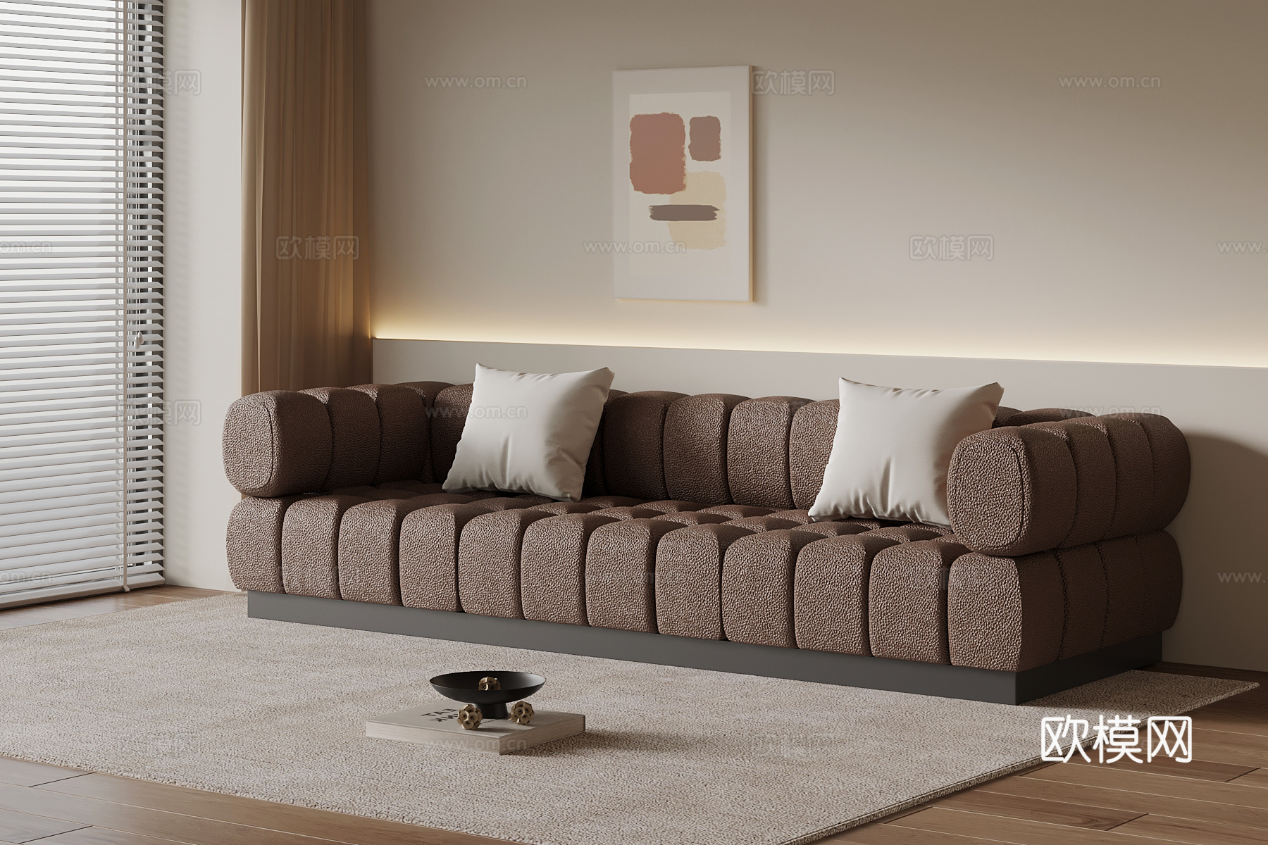 现代多人沙发 皮革休闲沙发su模型