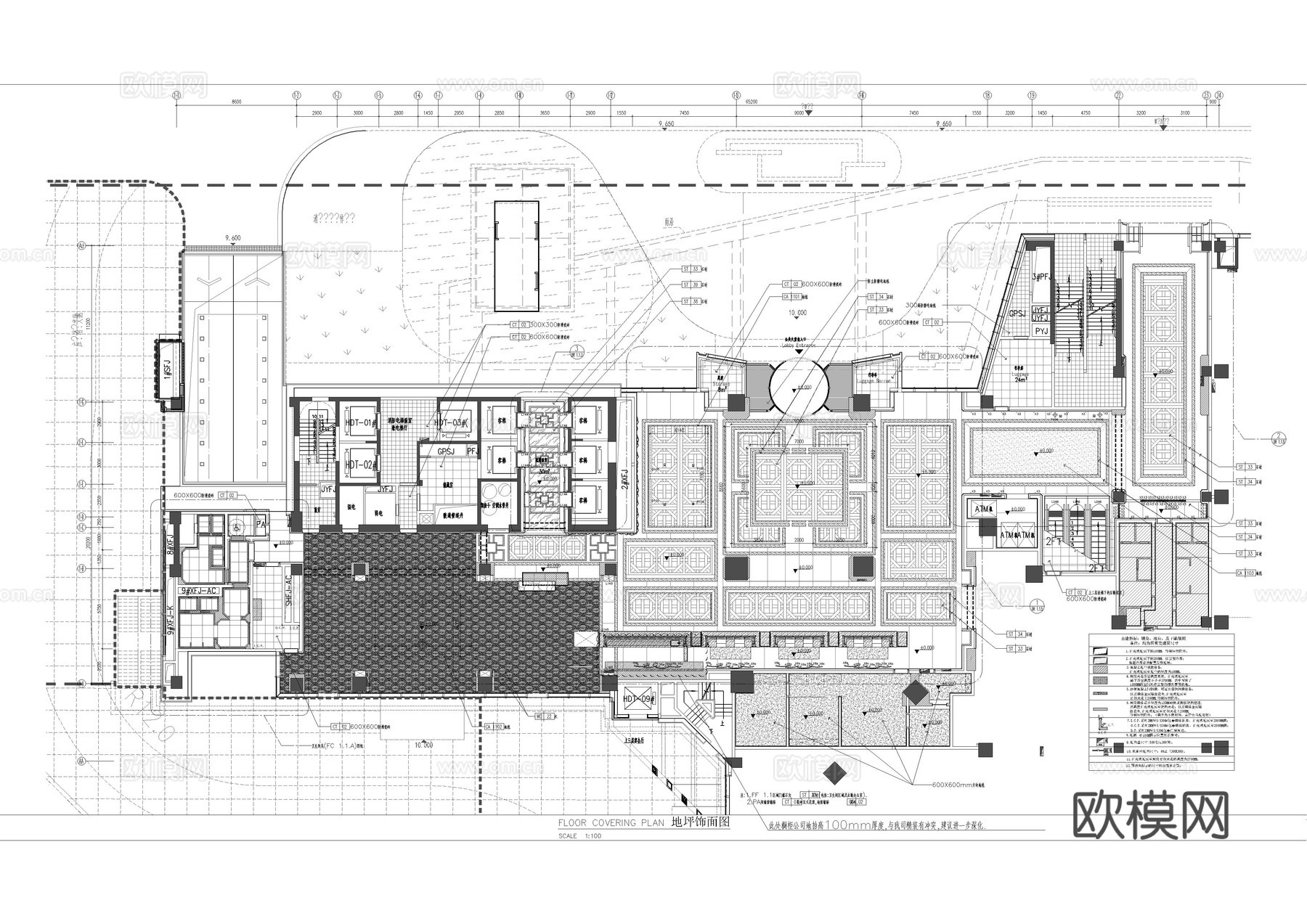 酒店大堂1F施工图cad施工图