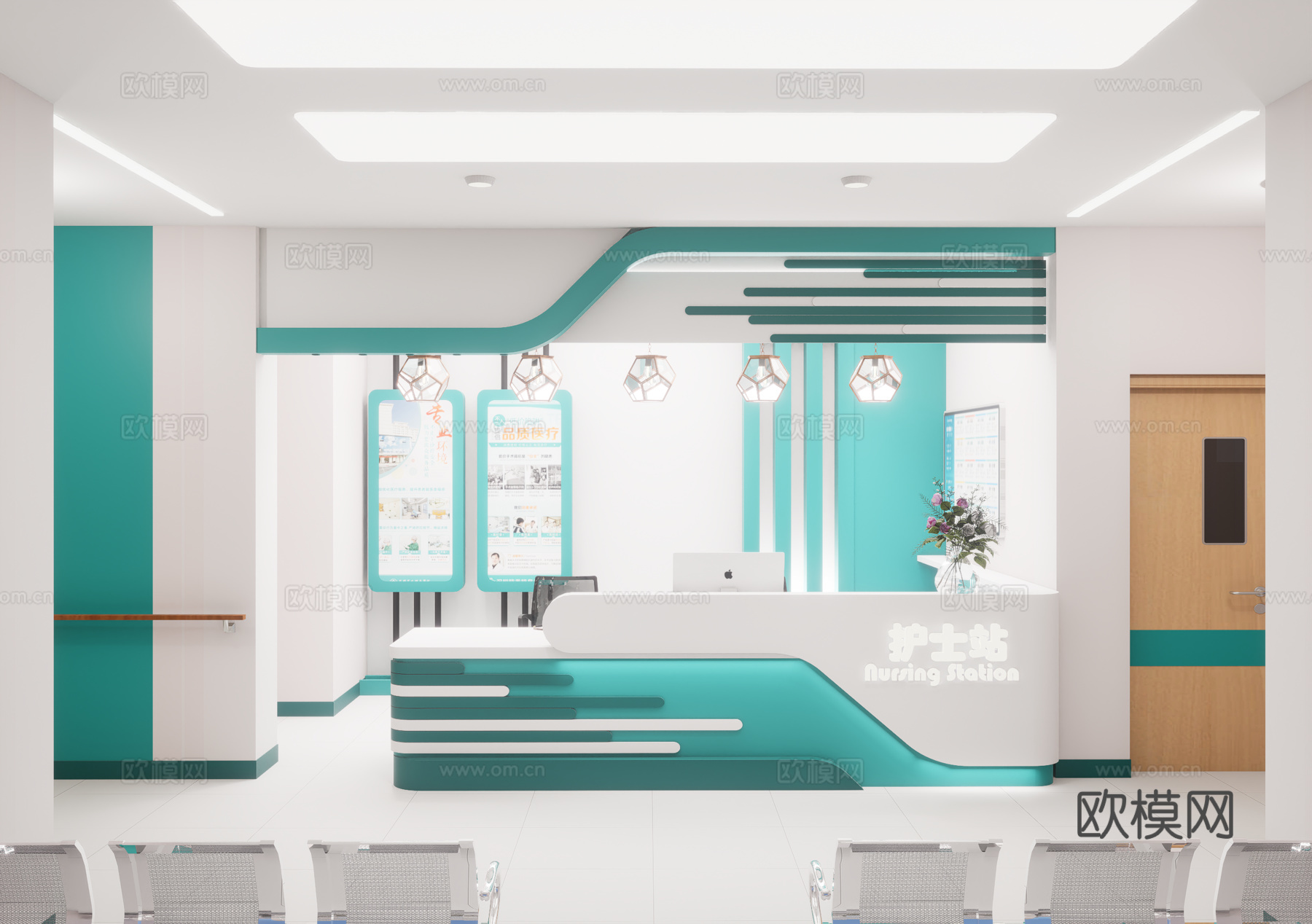 0065护士站 医院前台 咨询台 接待台su模型