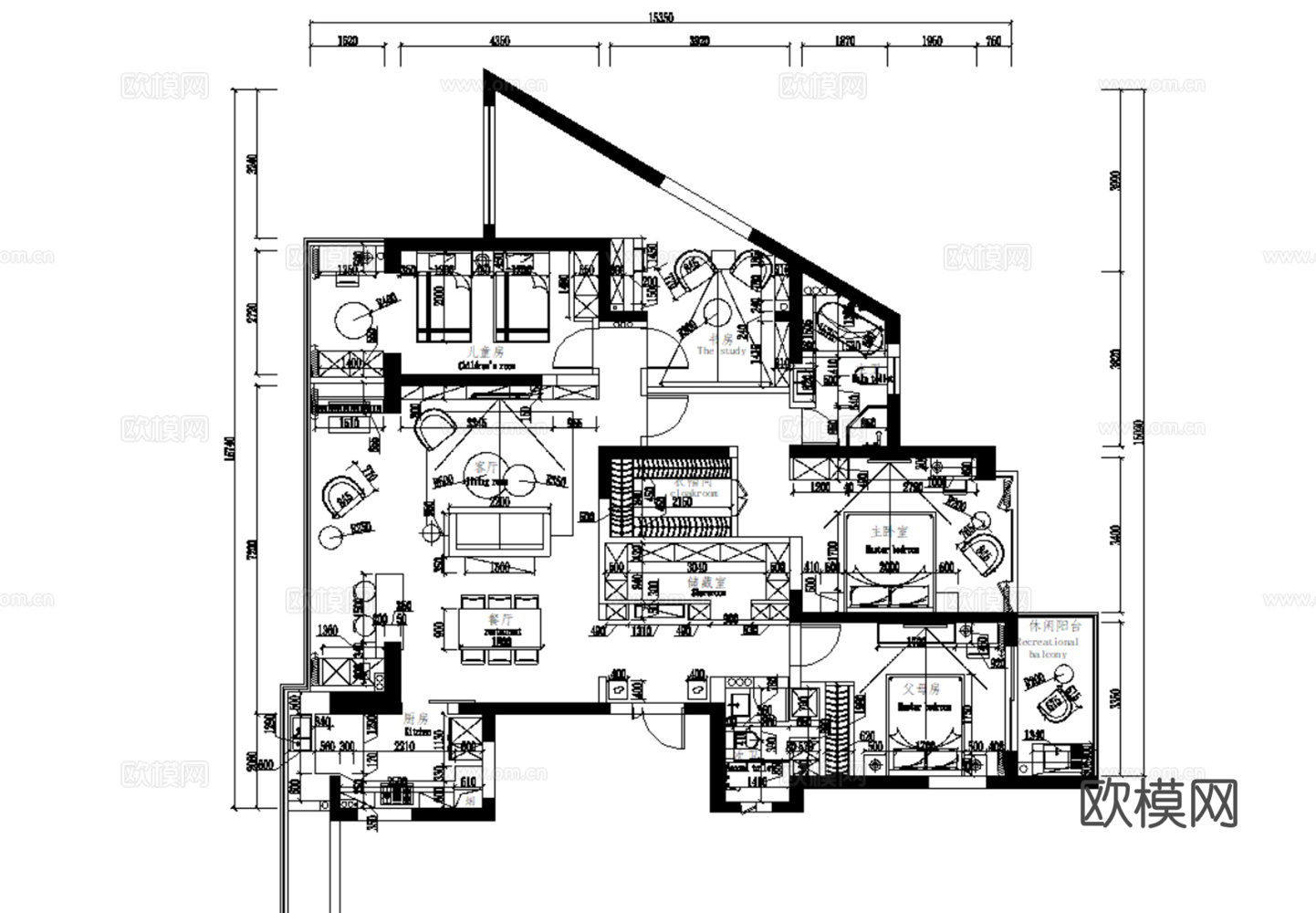 10套现代简约轻奢住宅大平层复式别墅CAD施工图附效果图cad施工图