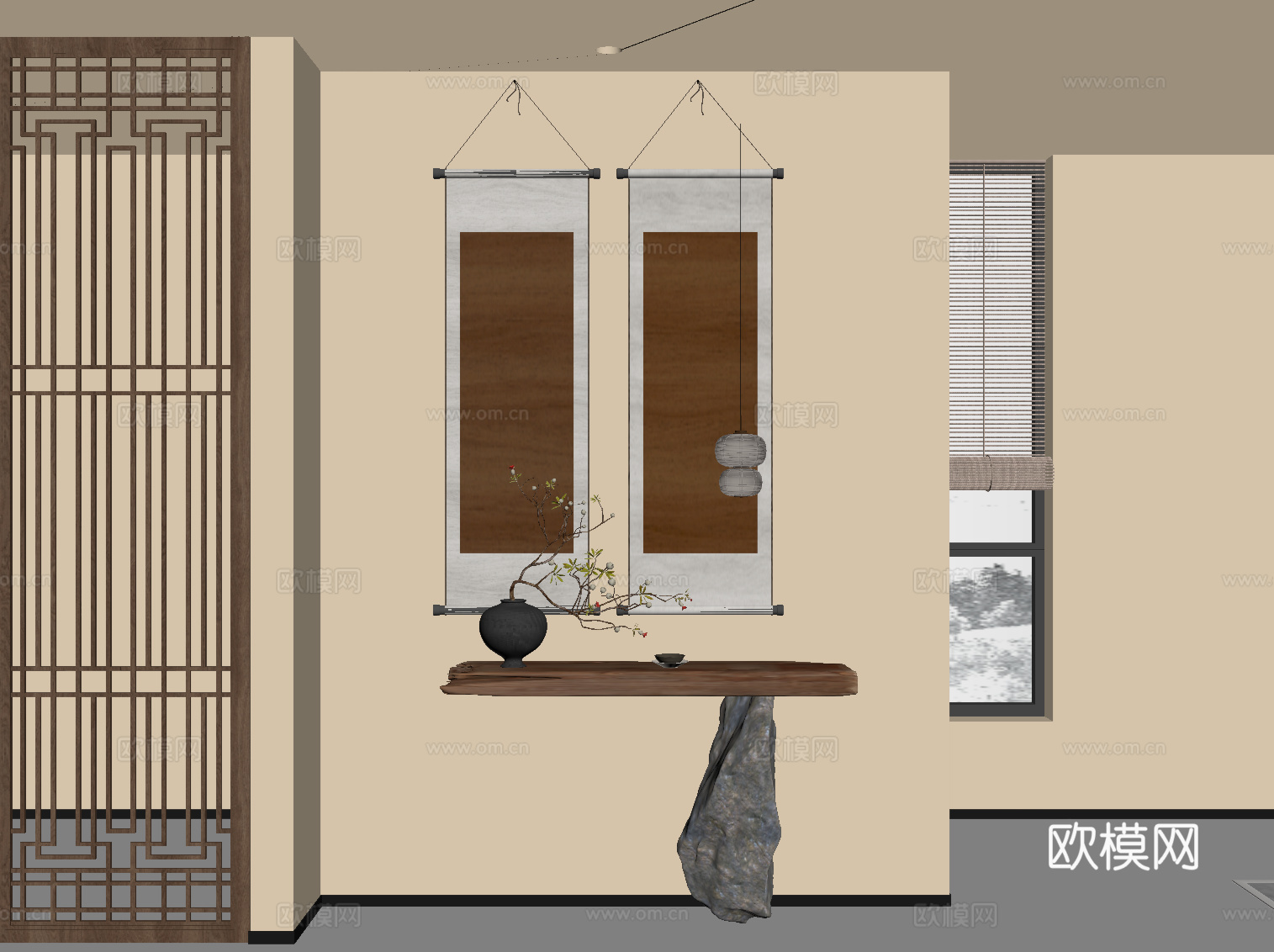 新中式条案su模型