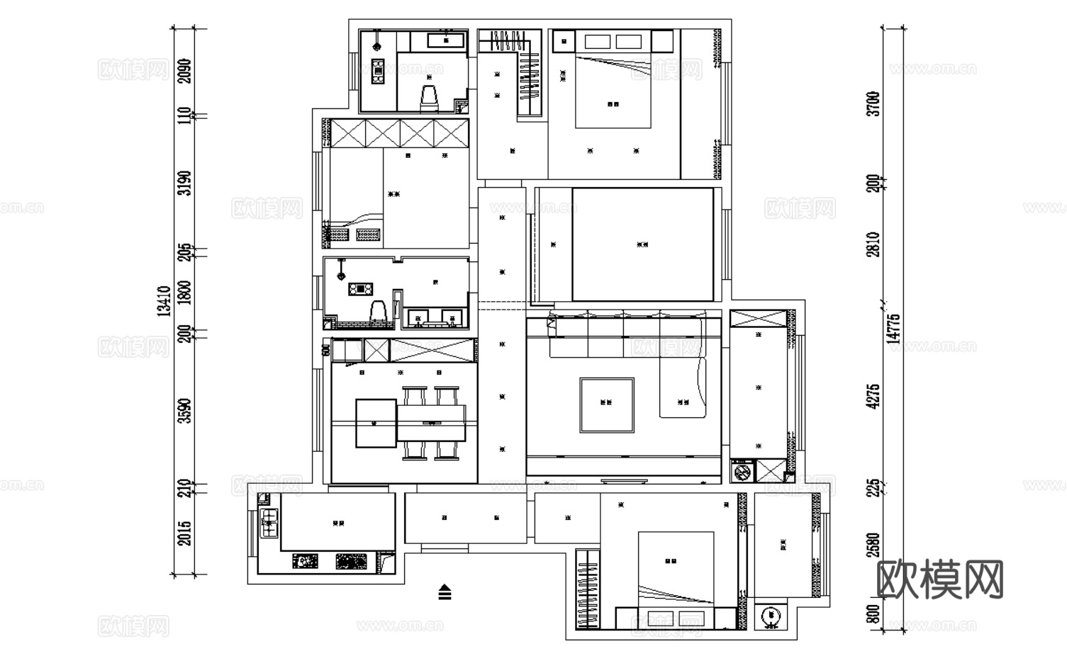 10现代简约轻奢风格样板间别墅复式大平层家装CAD施工图附效cad施工图