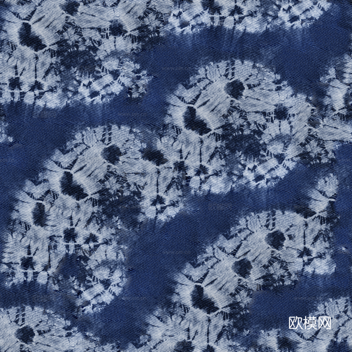 蓝色手工蜡染扎染布纹7