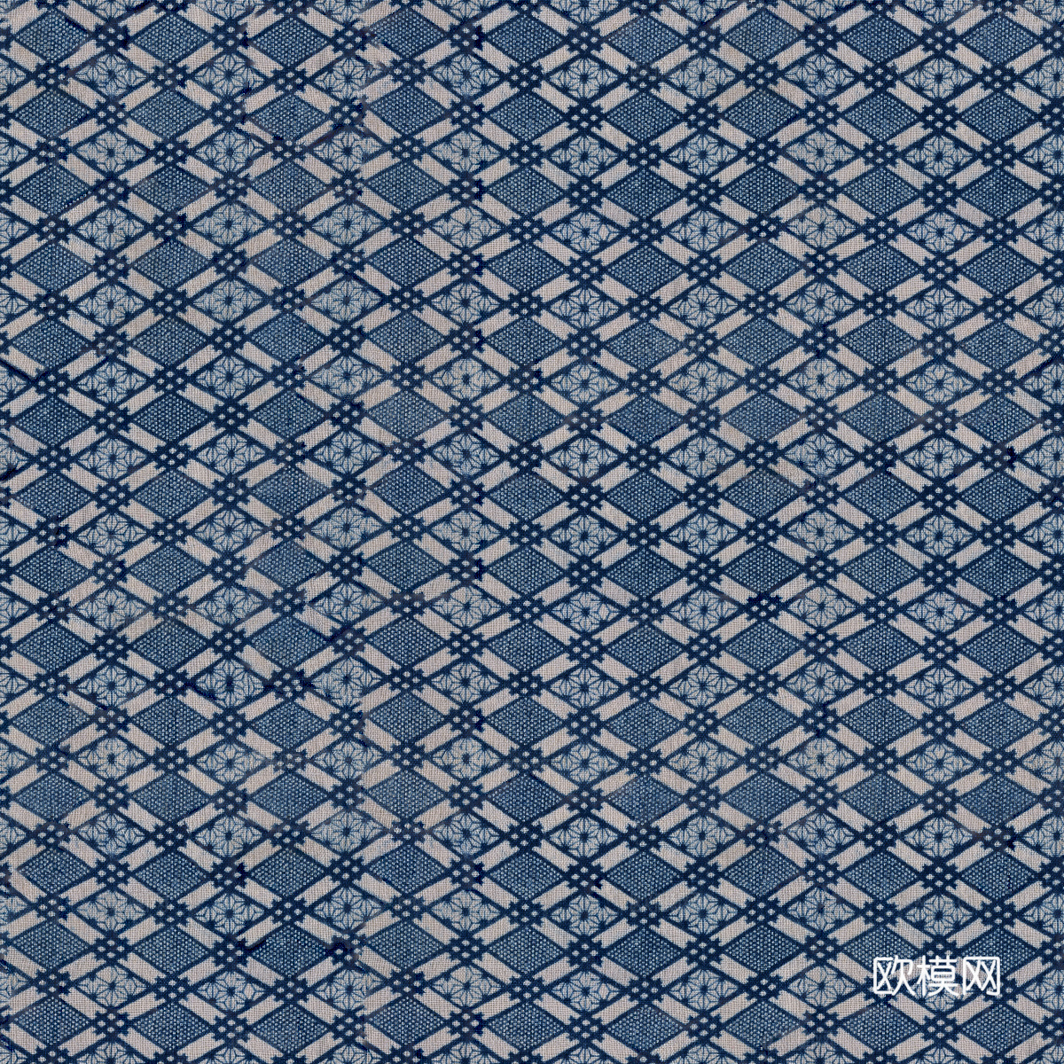 复古蓝印花传统蓝色印染印花布纹26