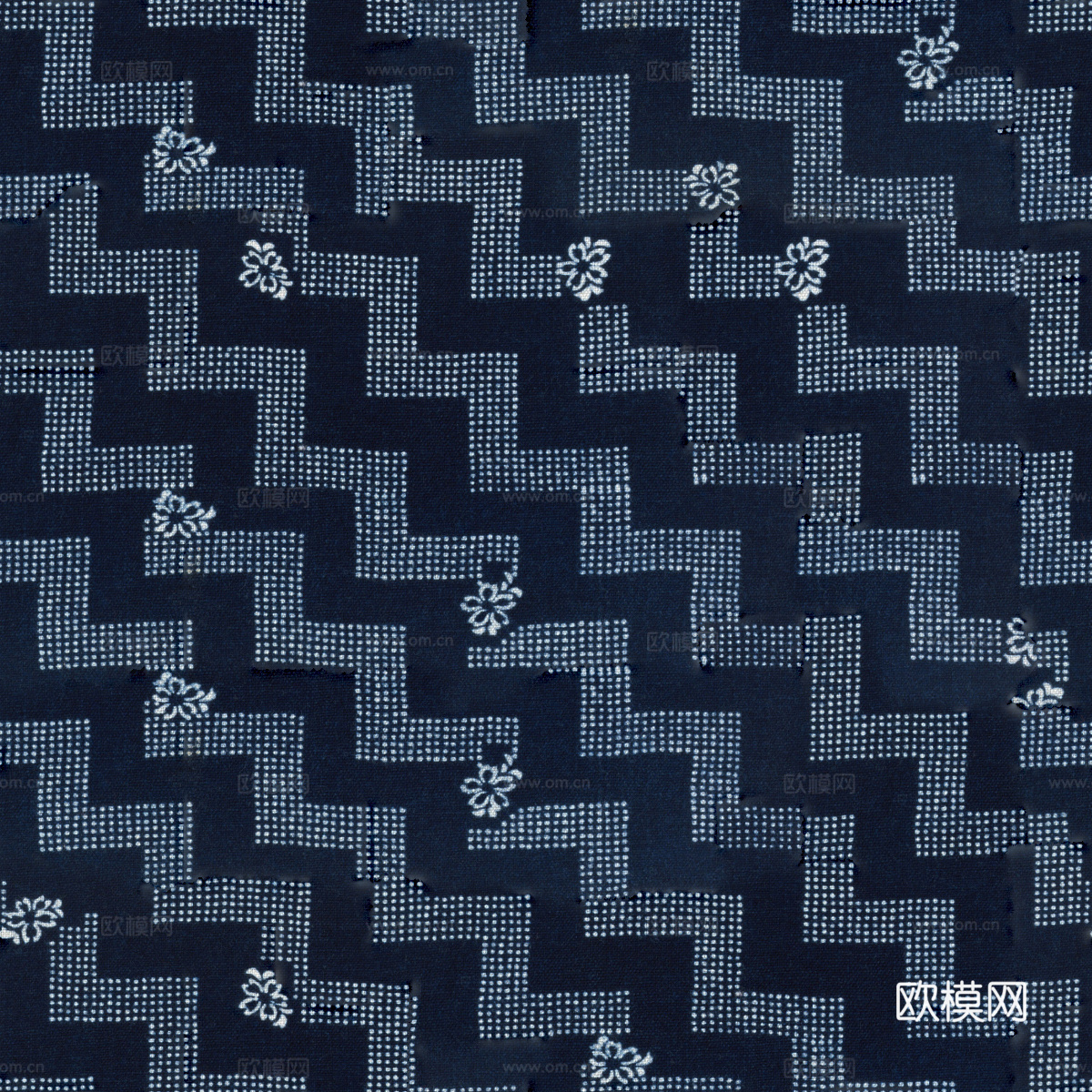 复古蓝印花传统蓝色印染印花布纹18