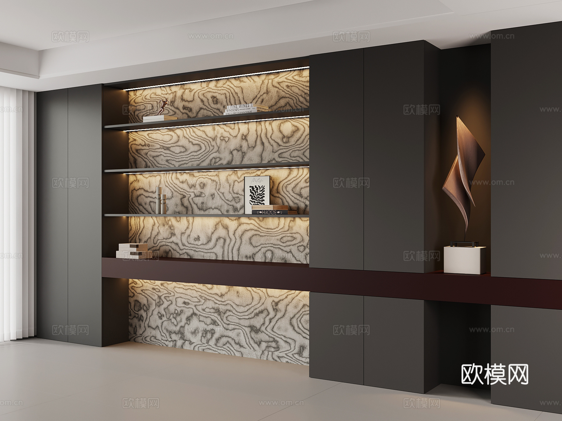 现代意式书柜su模型