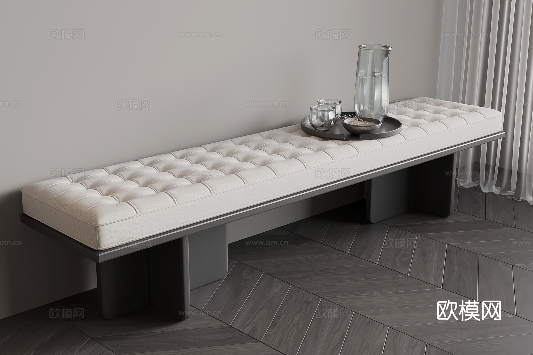 现代换鞋凳 床尾凳su模型下载（渲染图1）