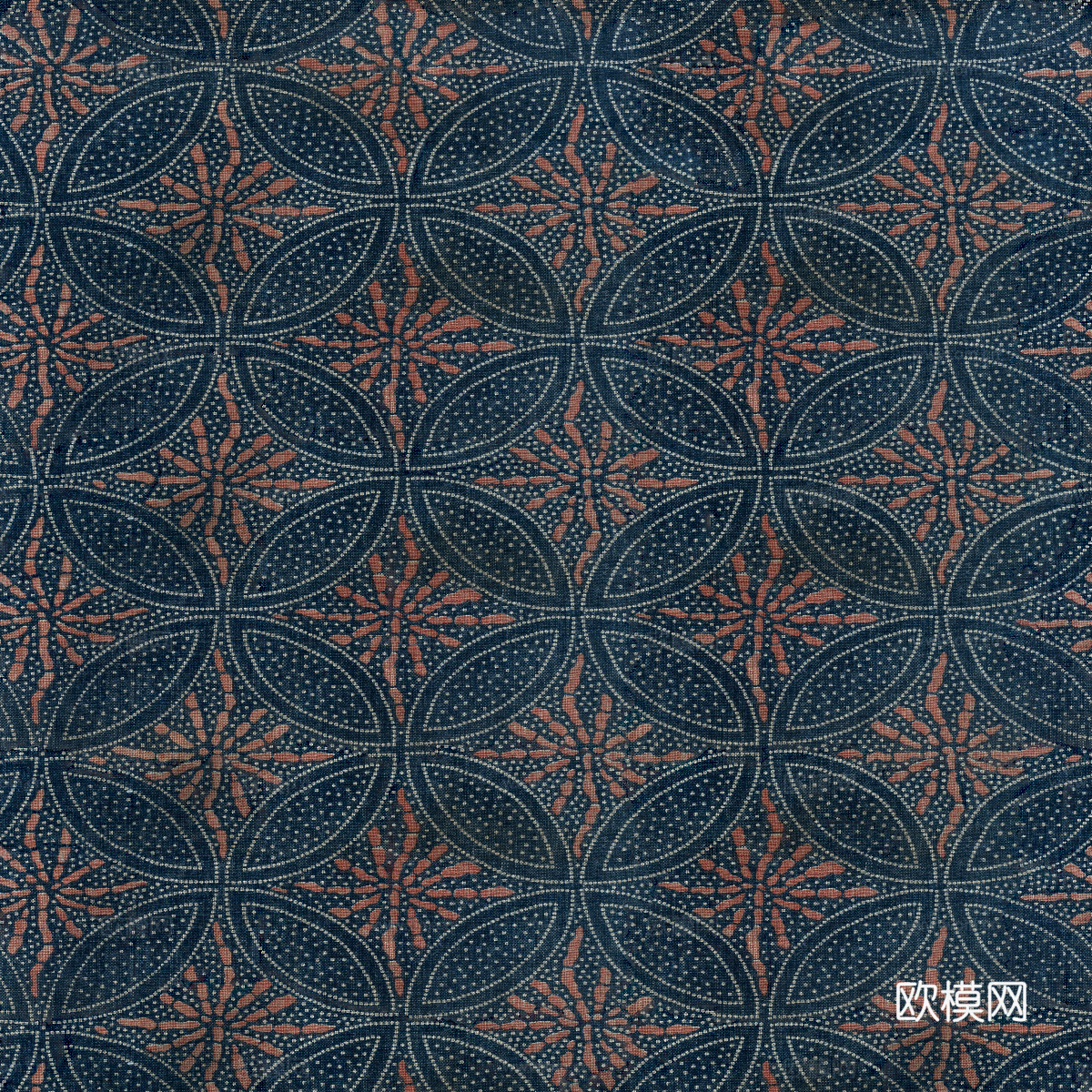 复古蓝印花传统蓝色印染印花布纹1