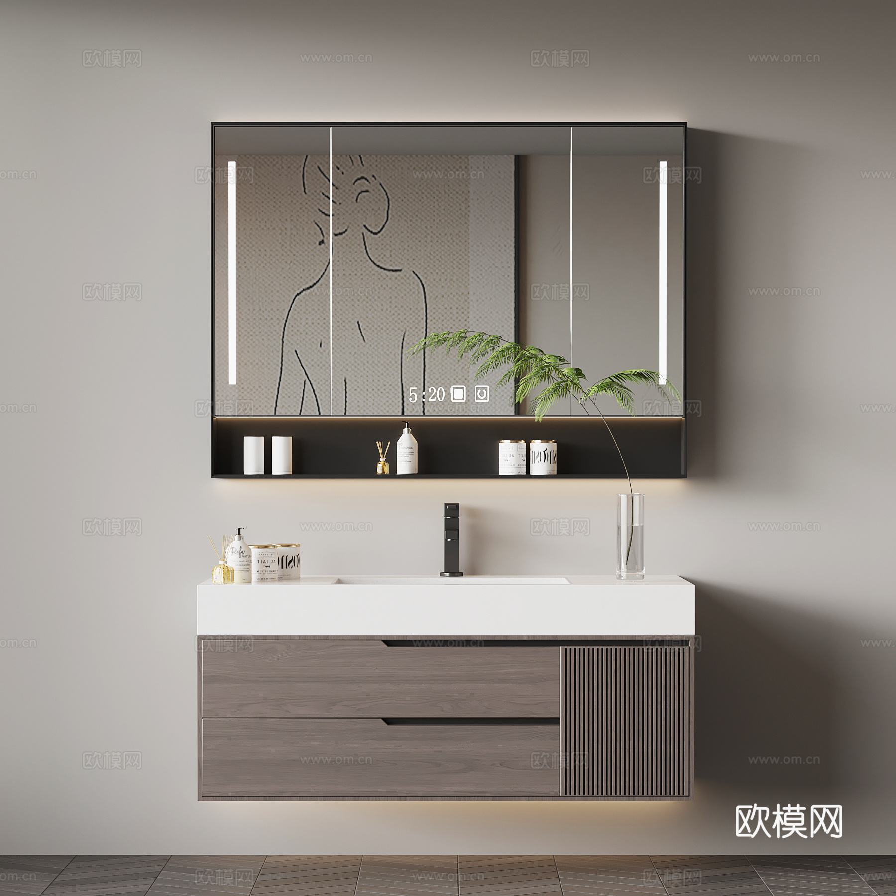 现代意式浴室柜 洗手台su模型