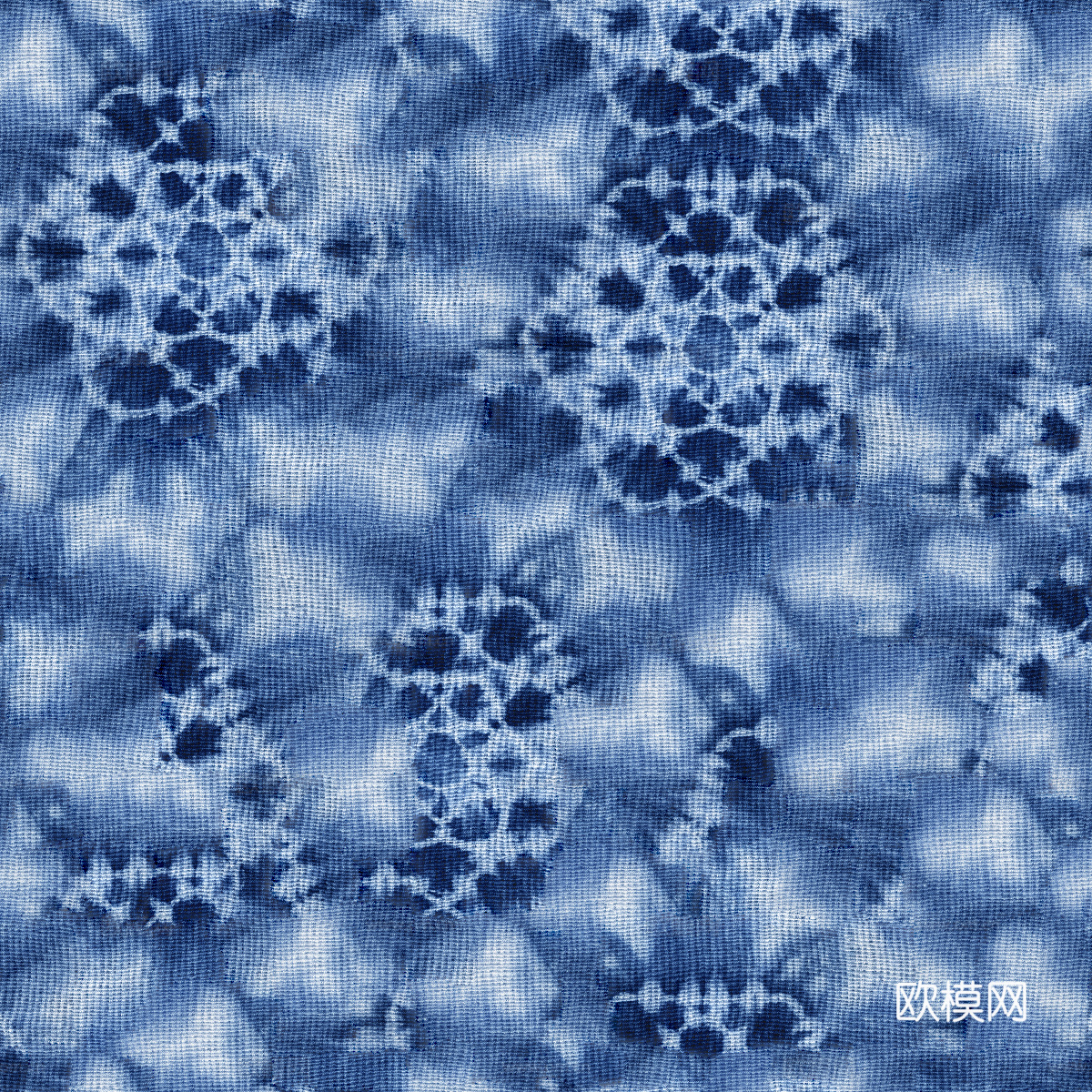 蓝色手工蜡染扎染布纹22