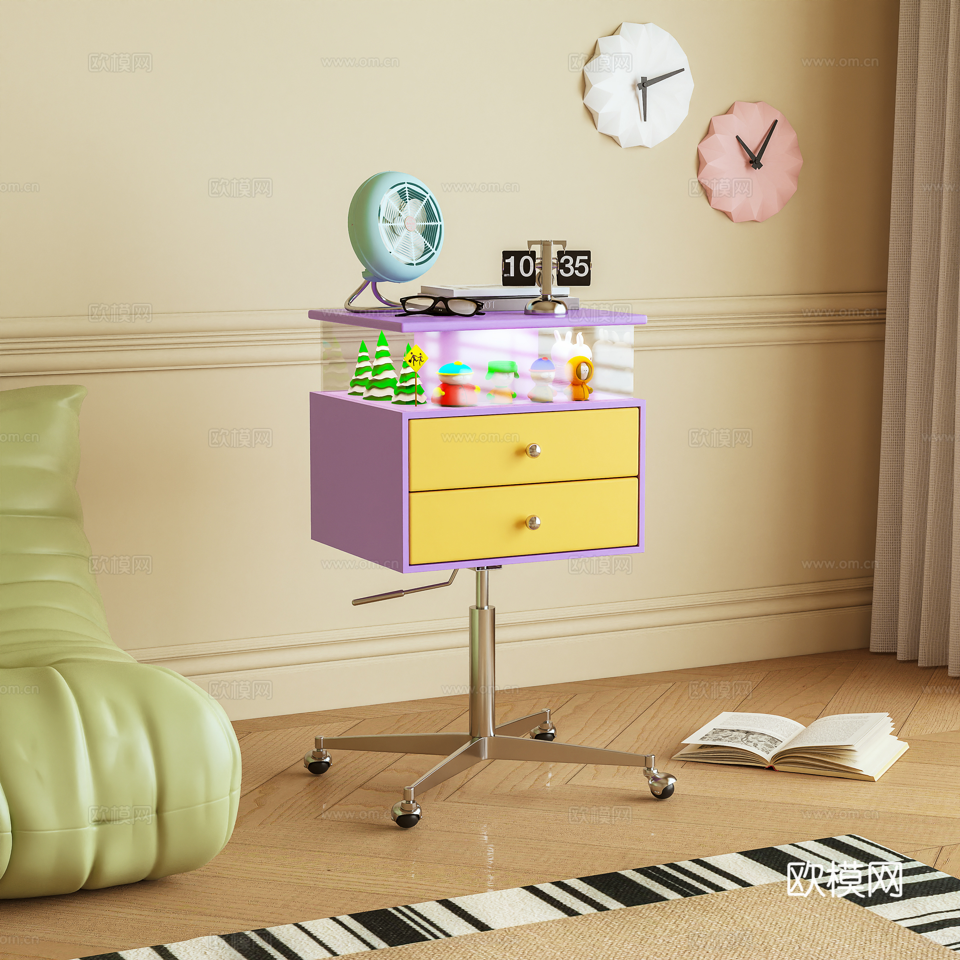 床头柜 边柜 边几 移动柜 玩偶 多巴胺3d模型
