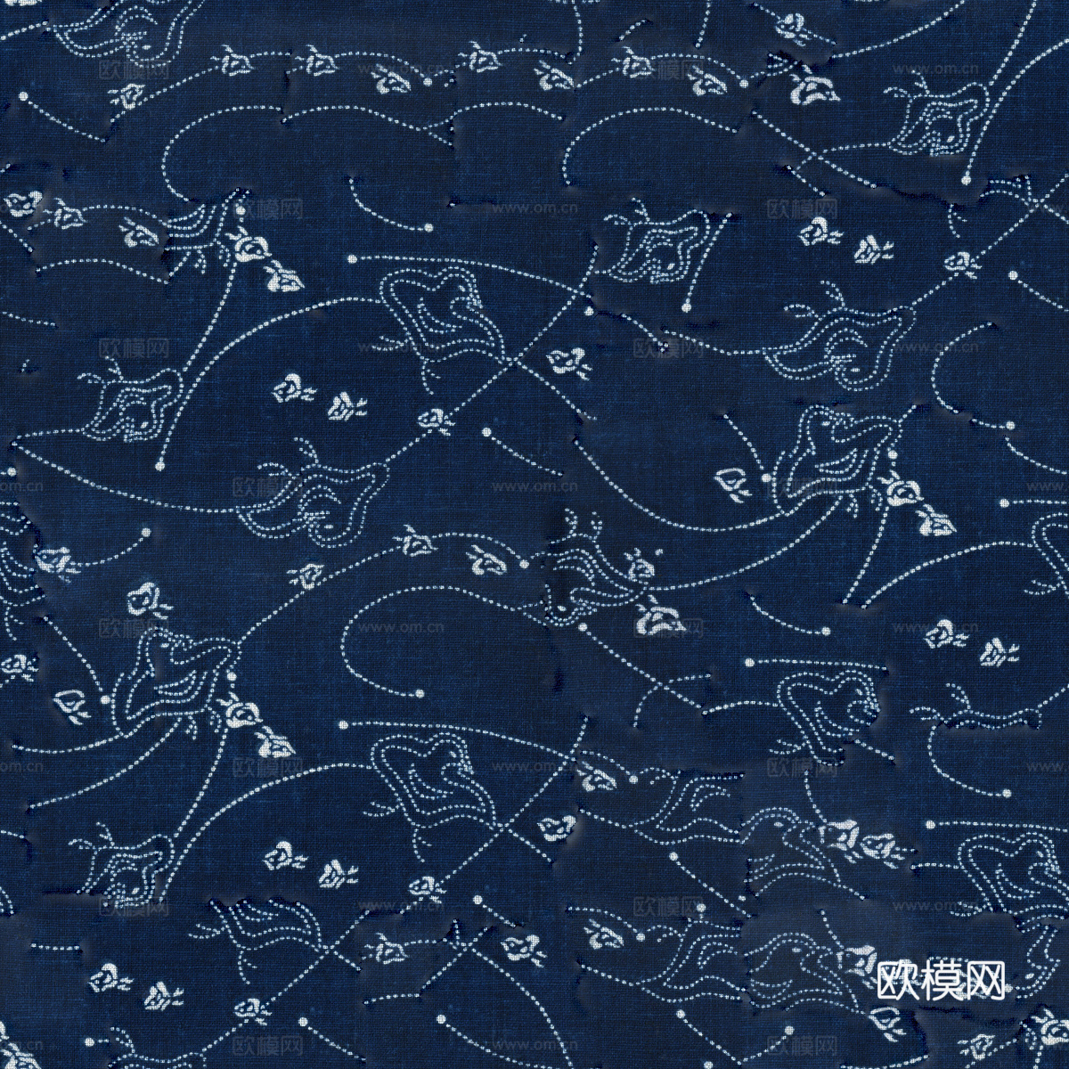 复古蓝印花传统蓝色印染印花布纹17