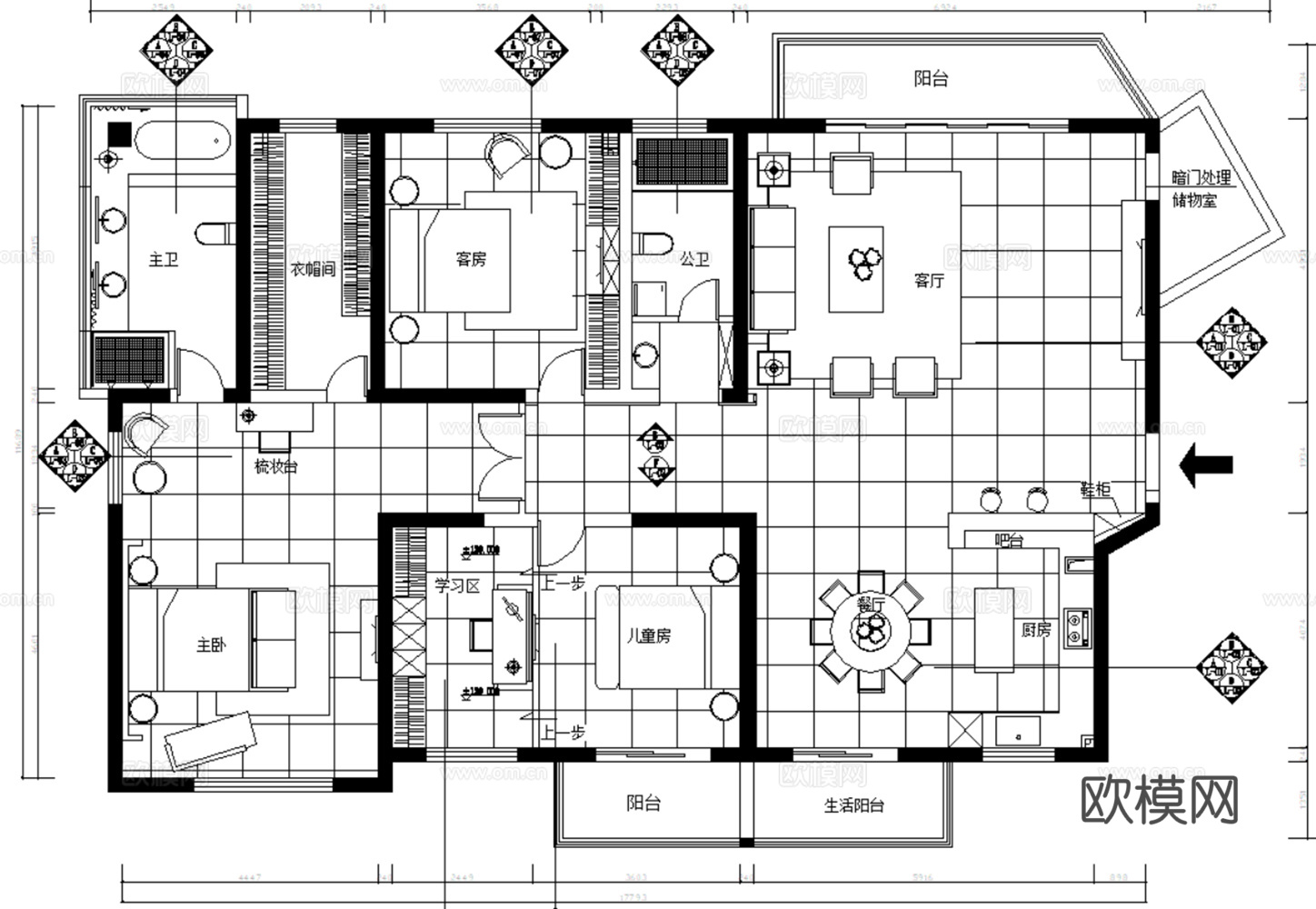 10套现代简约轻奢样板间别墅复式大平层CAD施工图附效果图cad施工图