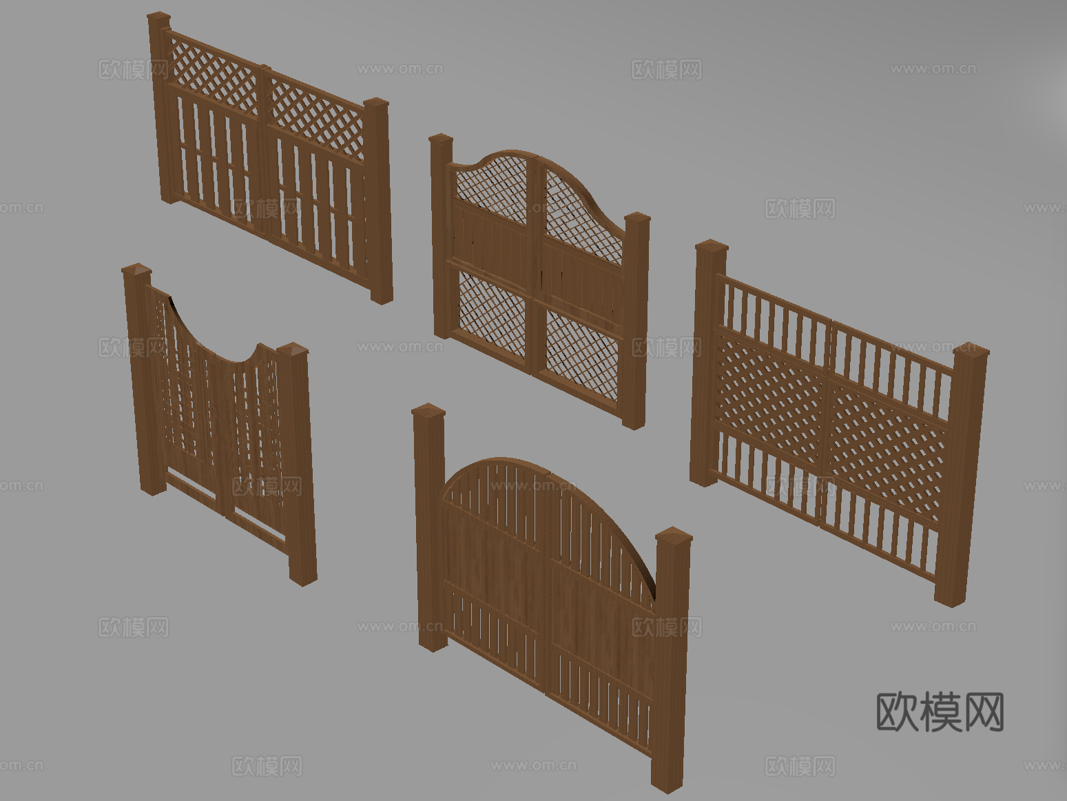 新中式庭院门 格栅门 木栅栏 围栏su模型