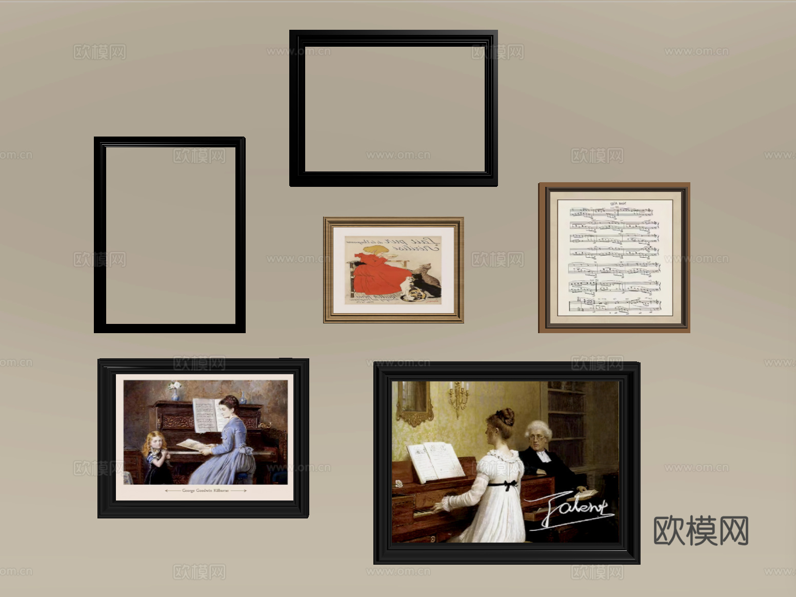 现代中古风装饰挂画 相框 装饰画框su模型