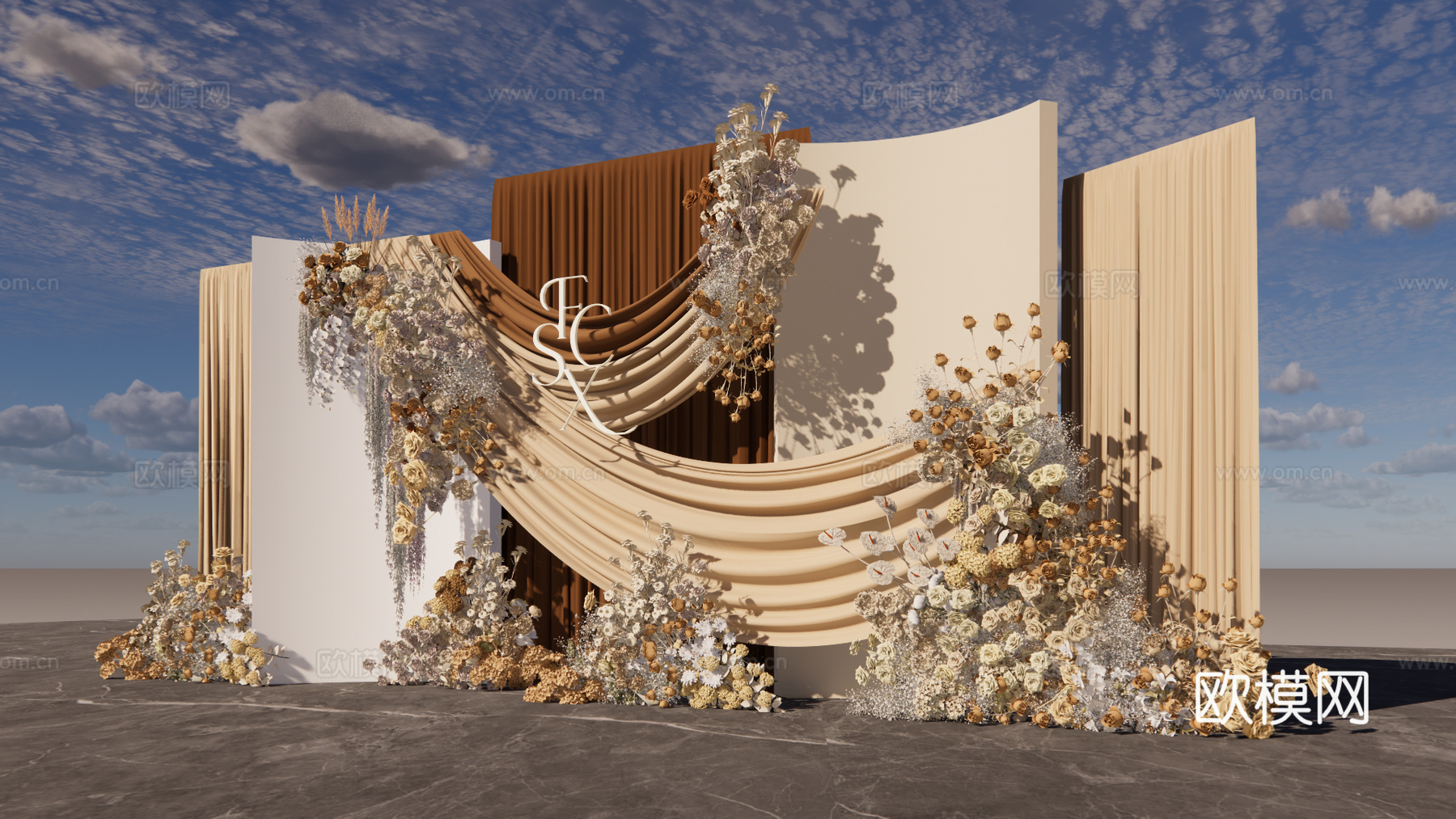 浅香槟小众布幔婚礼美陈su模型