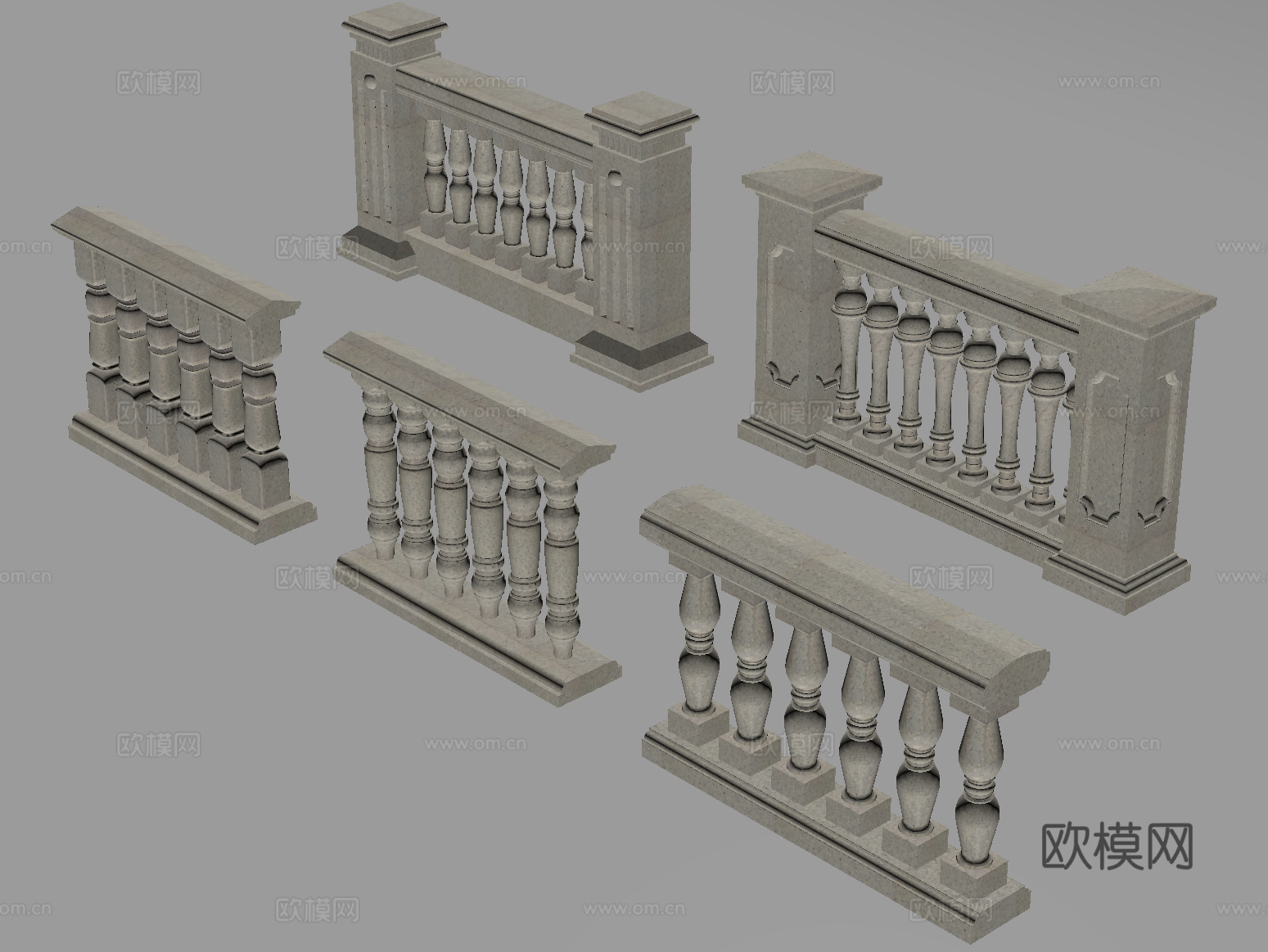 欧式围栏 护栏 阳台护栏 石材栏杆su模型