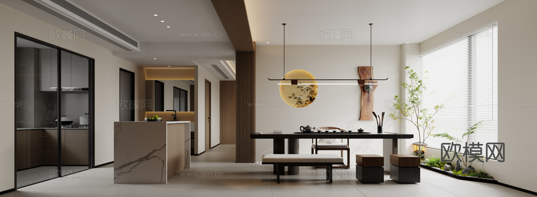 新中式棋牌室3d模型下载（渲染图1）