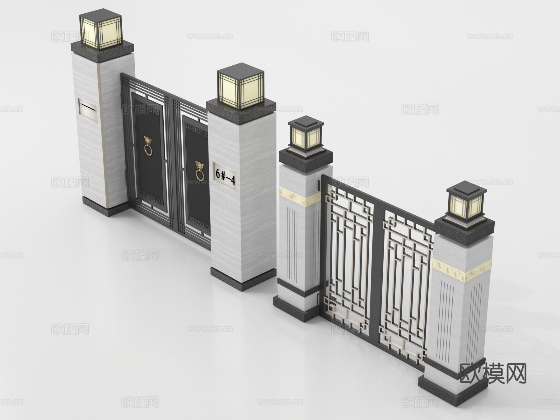新中式庭院门 户外庭院门 别墅大门su模型