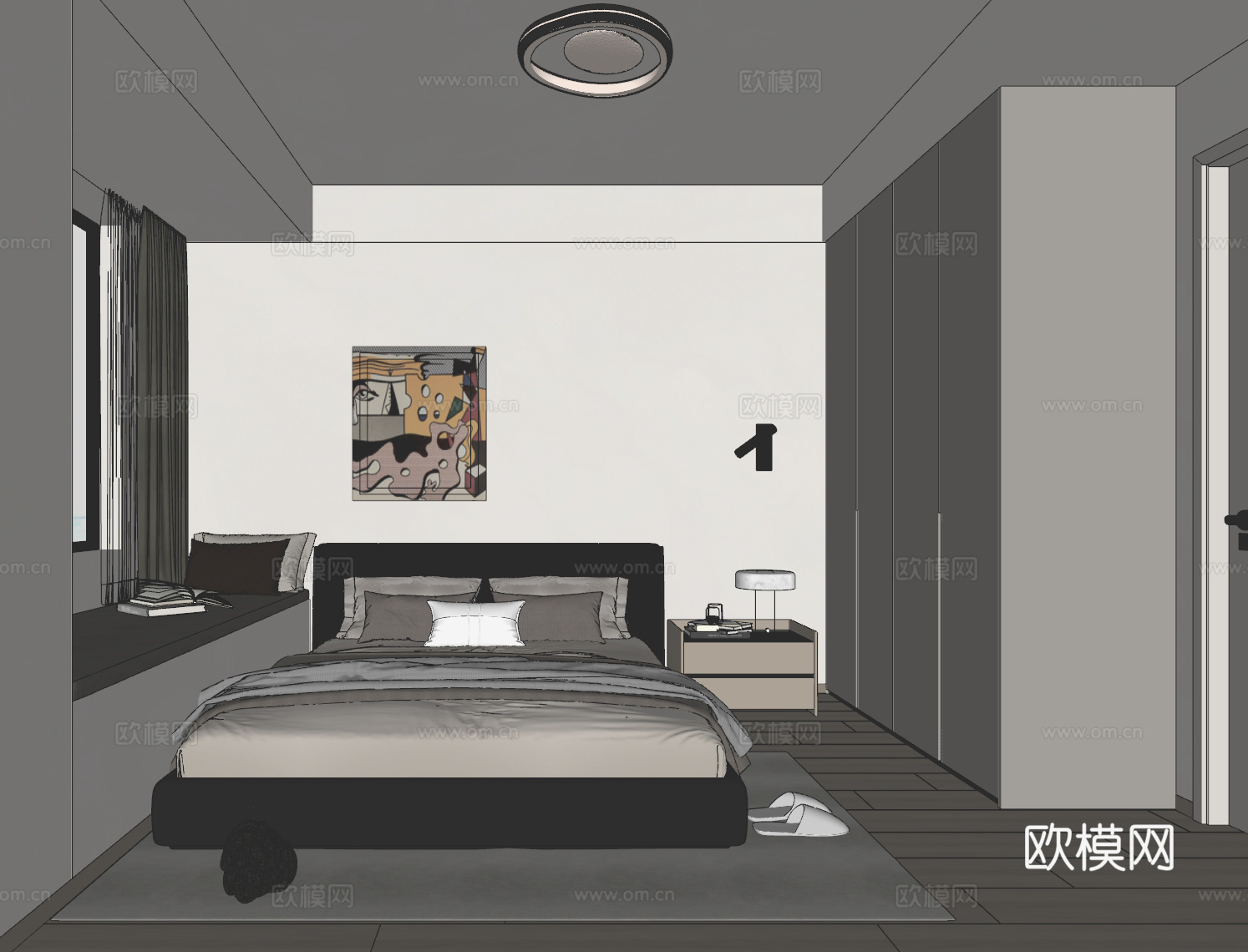 现代极简黑白灰卧室su模型