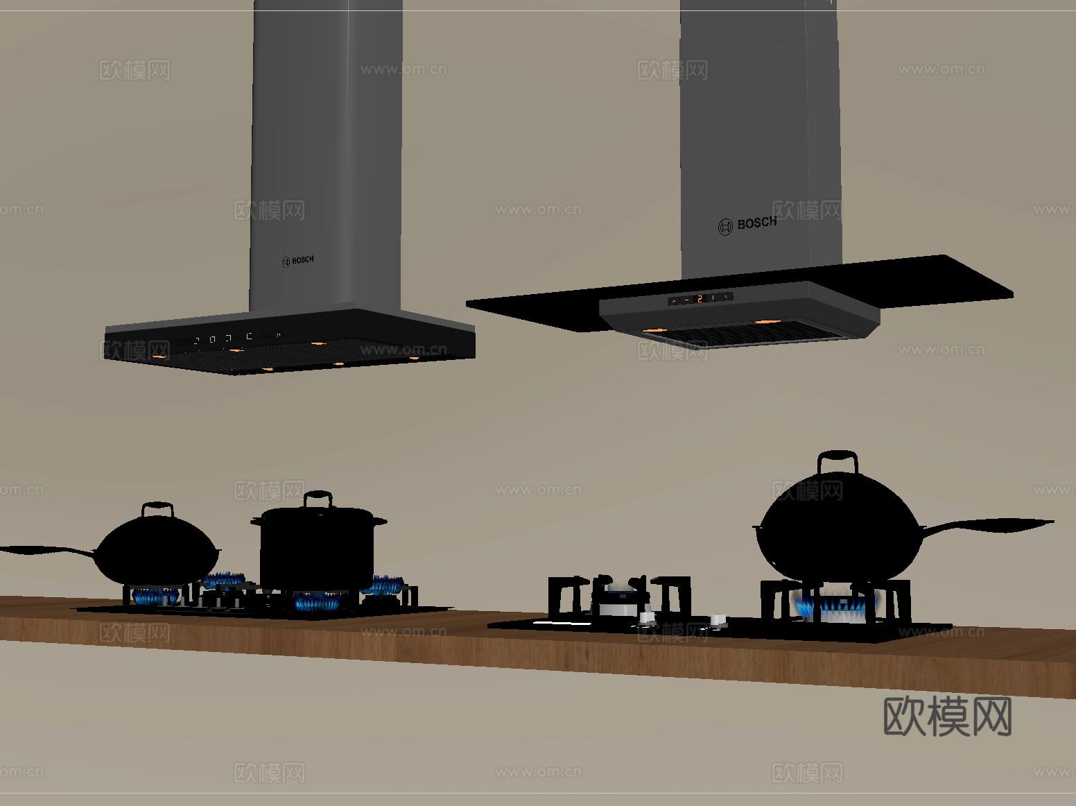 现代油烟机 燃气灶 灶具 炉具su模型