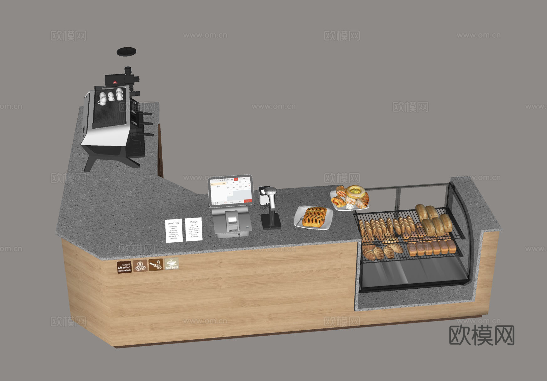 咖啡店吧台 商用收银台 烘焙店柜台 奶茶店操作台 餐饮收银台su模型