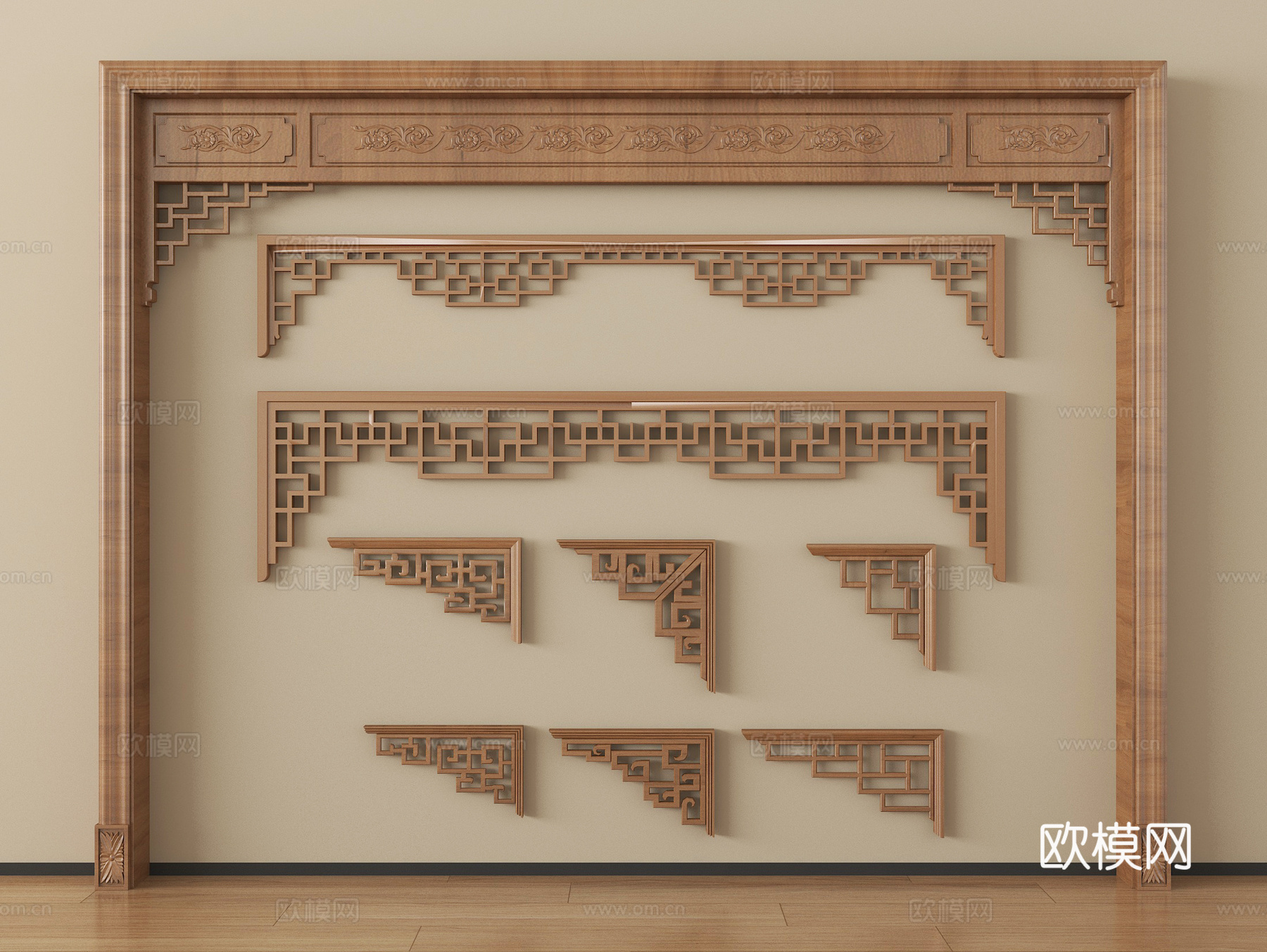 新中式门套垭口  门楣 挂落su模型