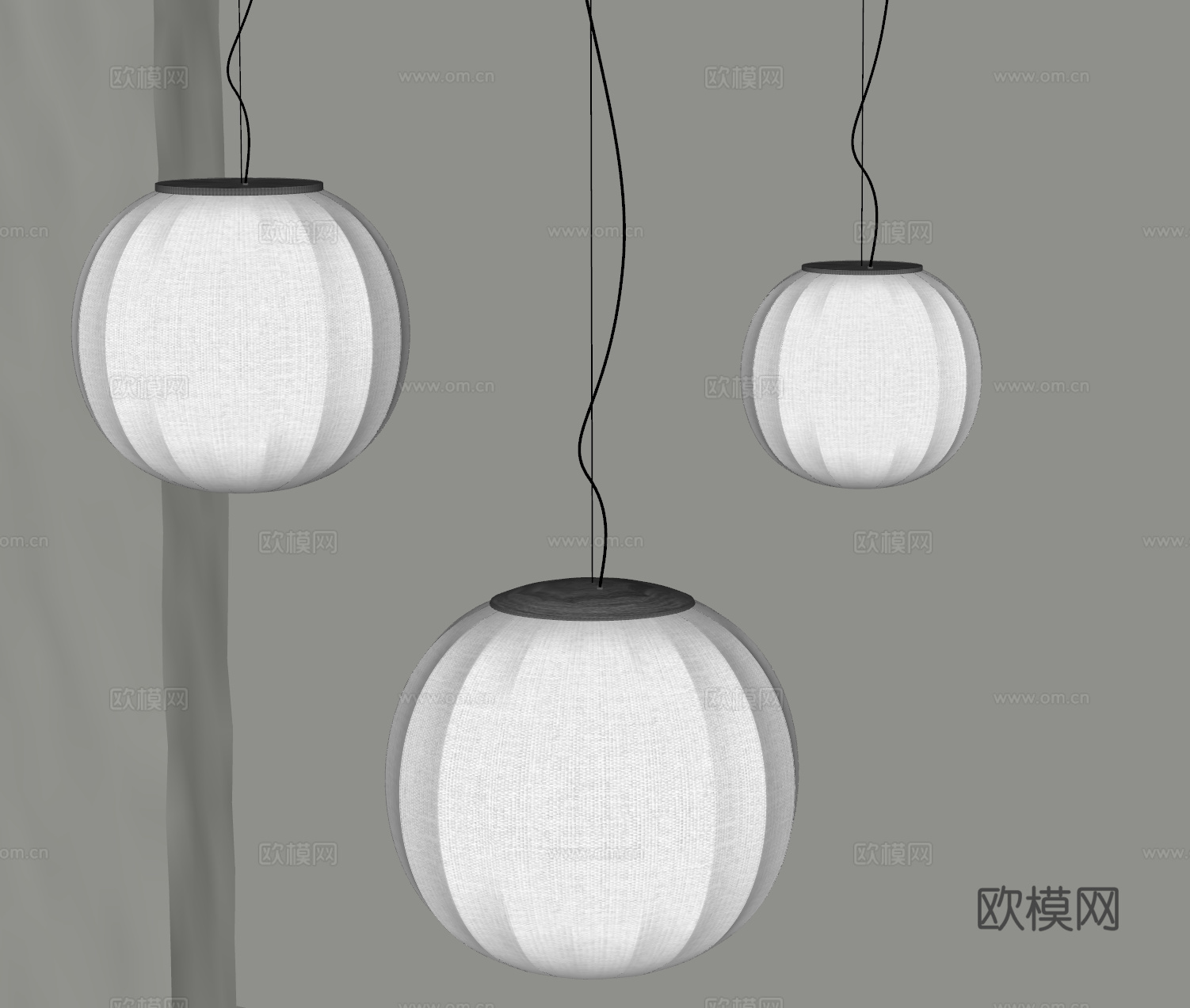 侘寂风吊灯组合 灯笼 纸灯 野口勇吊灯 西瓜吊灯su模型