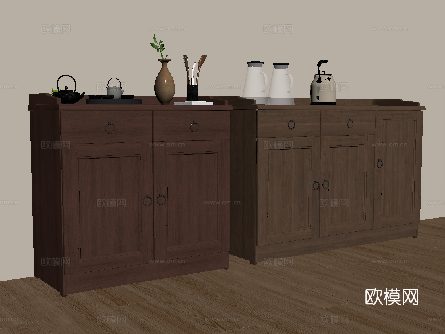 新中式餐边柜 备餐柜 茶水柜su模型