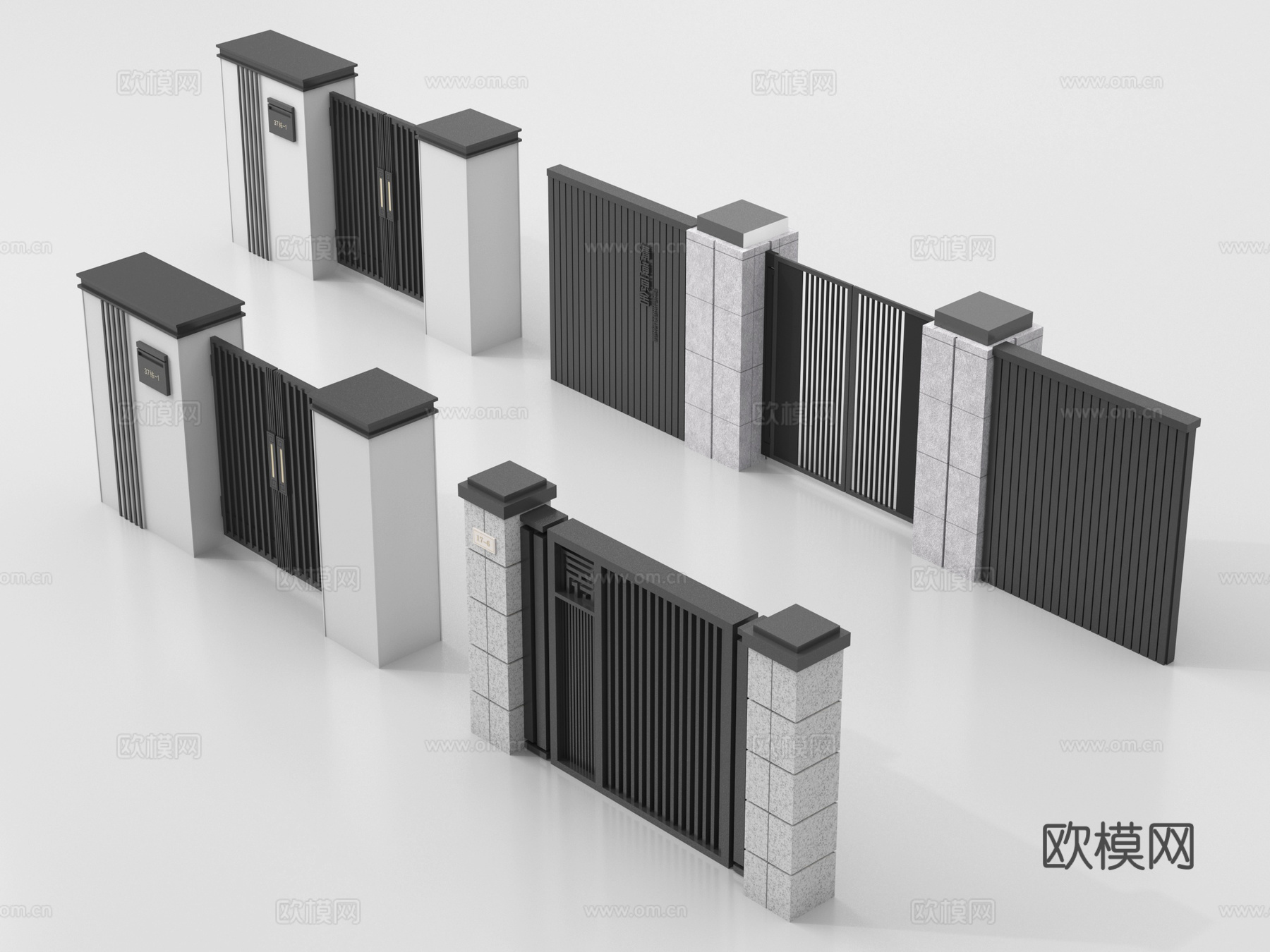 现代庭院门 户外庭院门 别墅大门su模型