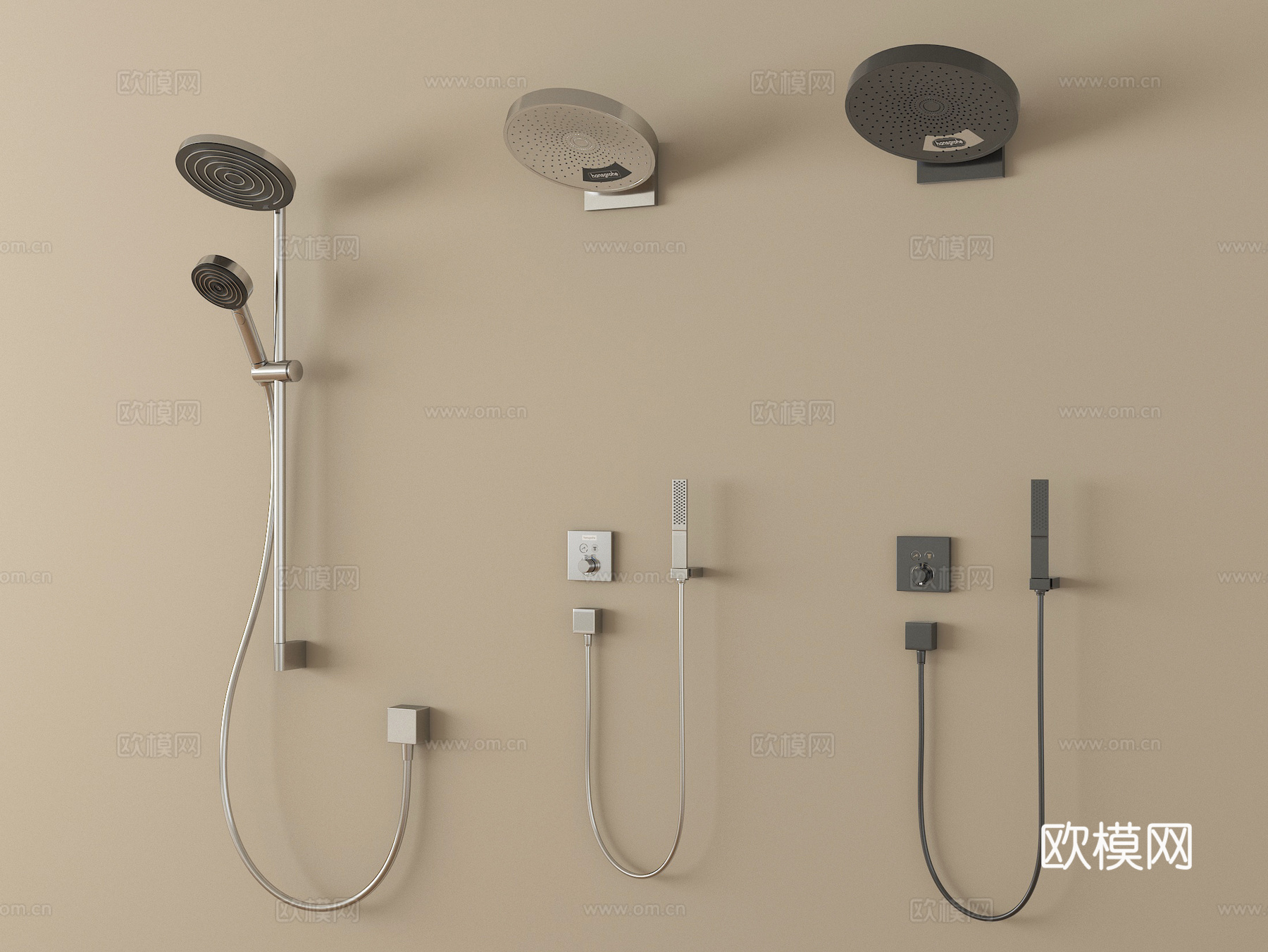现代花洒 淋浴花洒 不锈钢花洒su模型