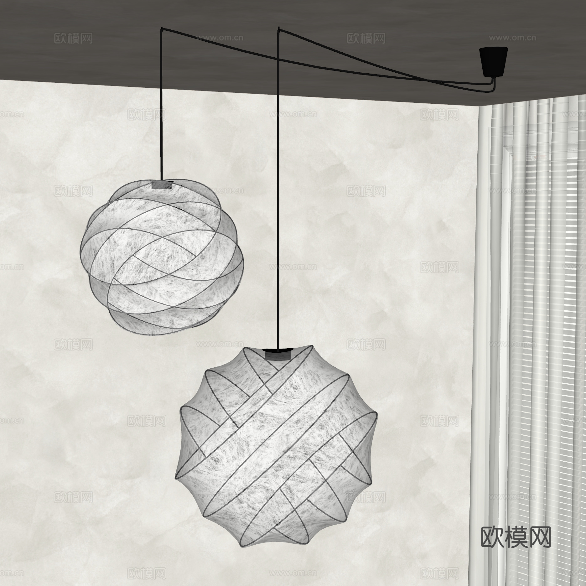 侘寂风日式吊灯su模型