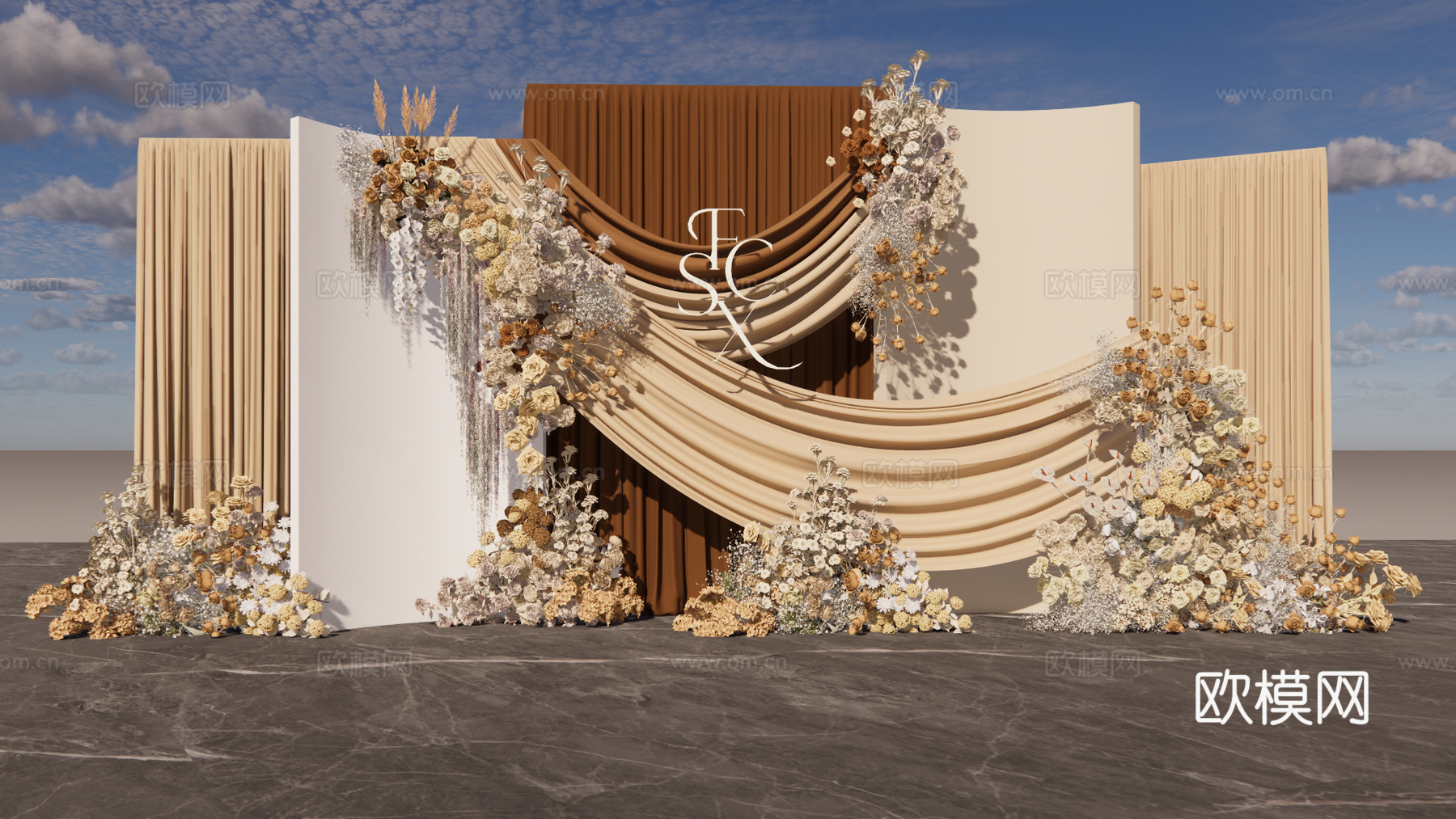 浅香槟小众布幔婚礼美陈su模型